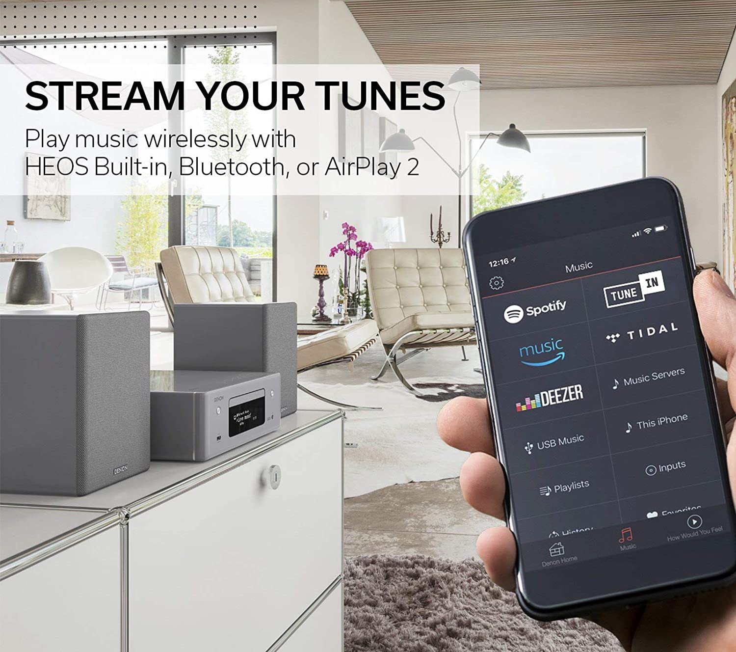 Denon RCD-N10 CD-Kompaktanlage HEOS Multiroom Bluetooth Airplay2 schwarz