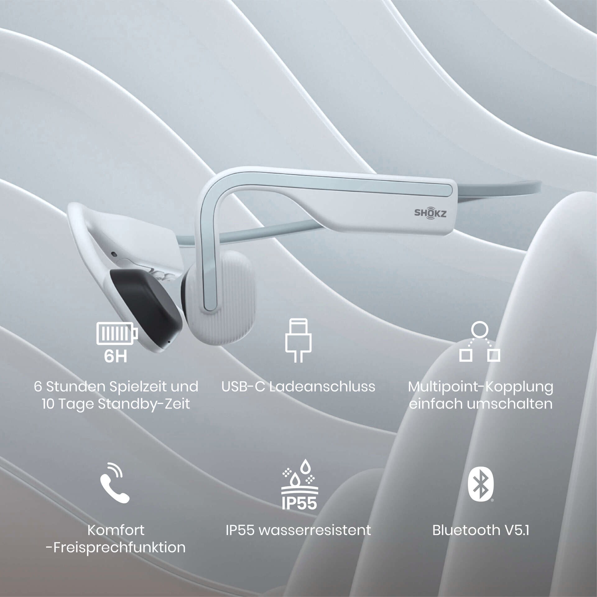 Shokz OpenMove white Knochenschall-Sportkopfhörer Bluetooth Open-Ear