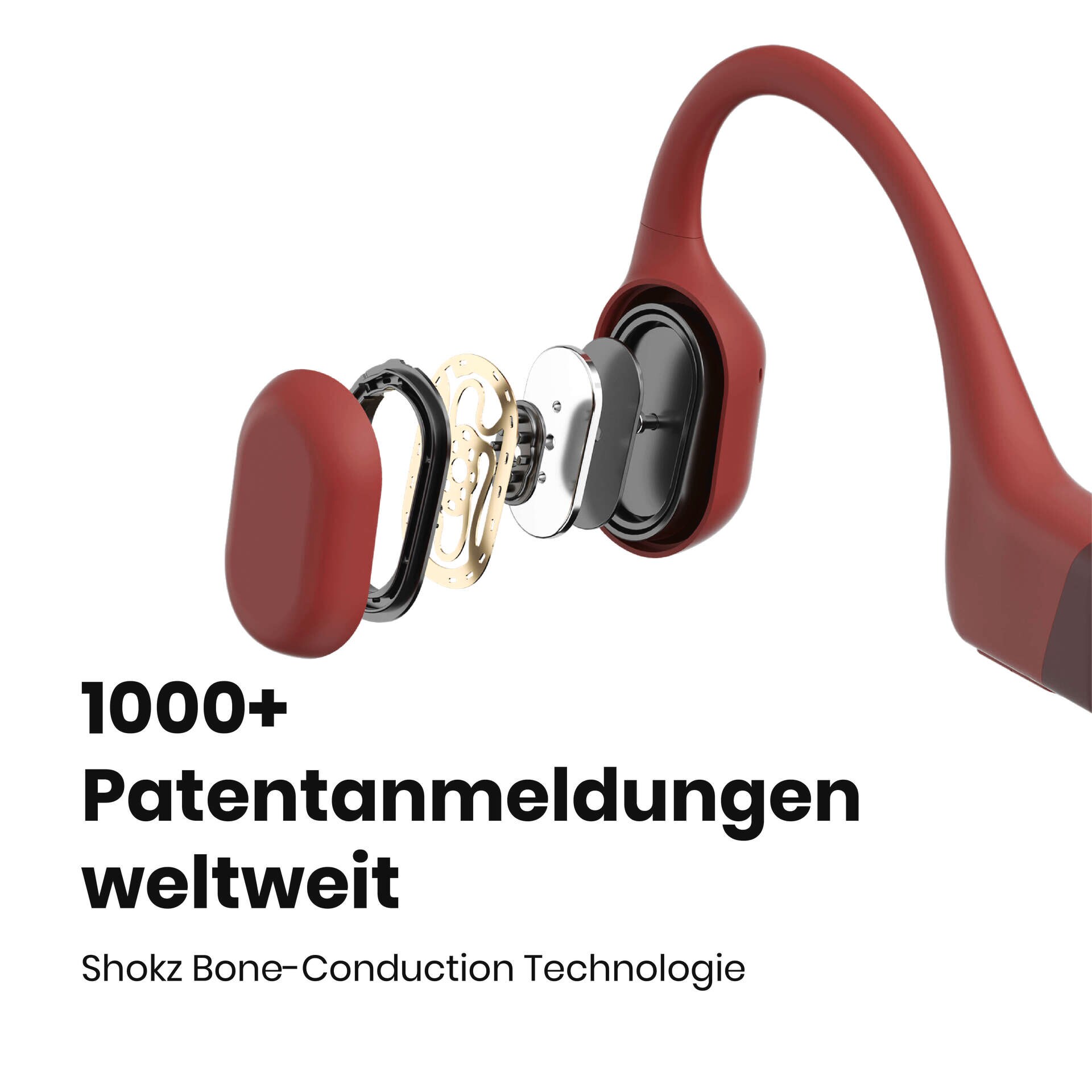 Shokz OpenRun Red Knochenschall-Sportkopfhörer Bluetooth Open-Ear