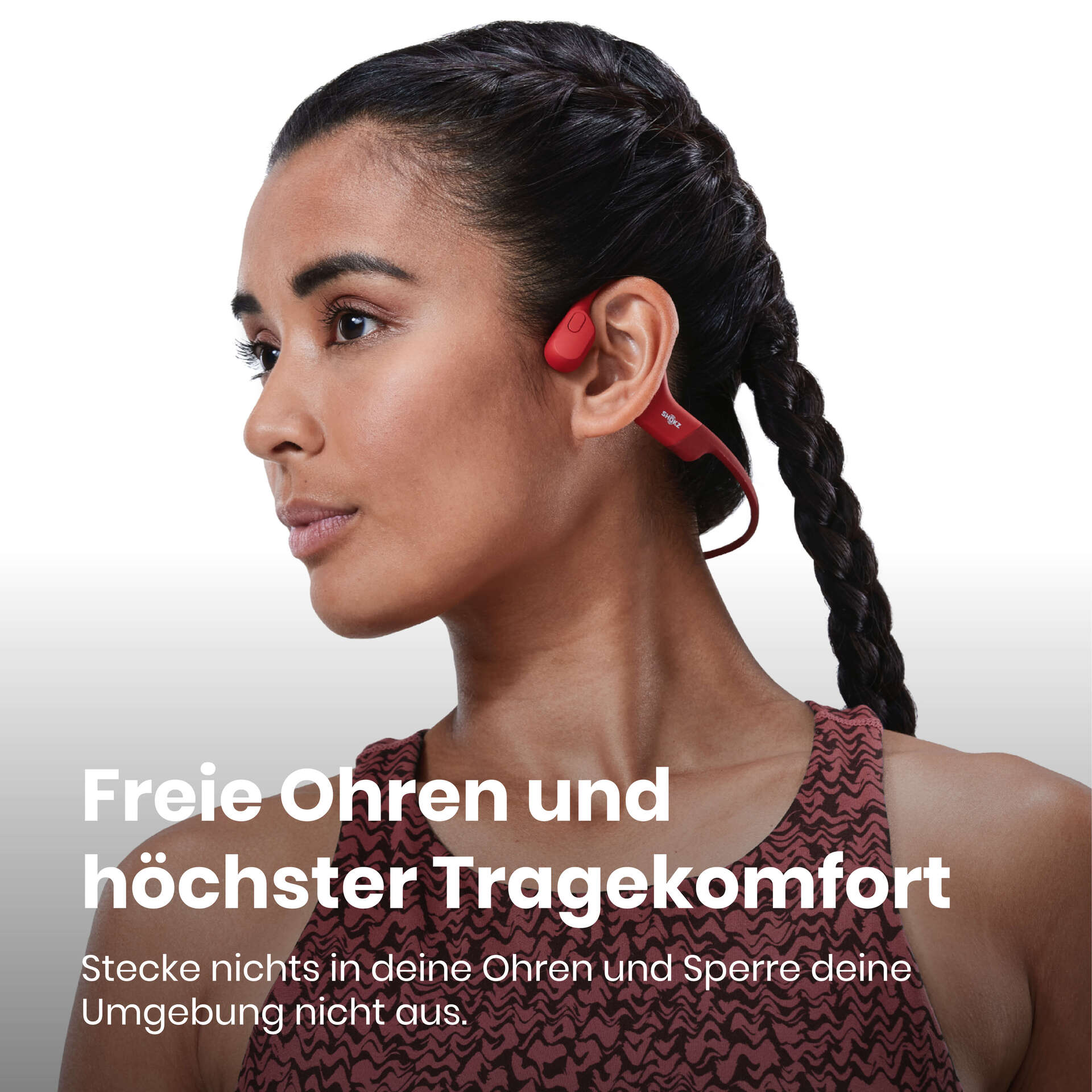 Shokz OpenRun Red Knochenschall-Sportkopfhörer Bluetooth Open-Ear