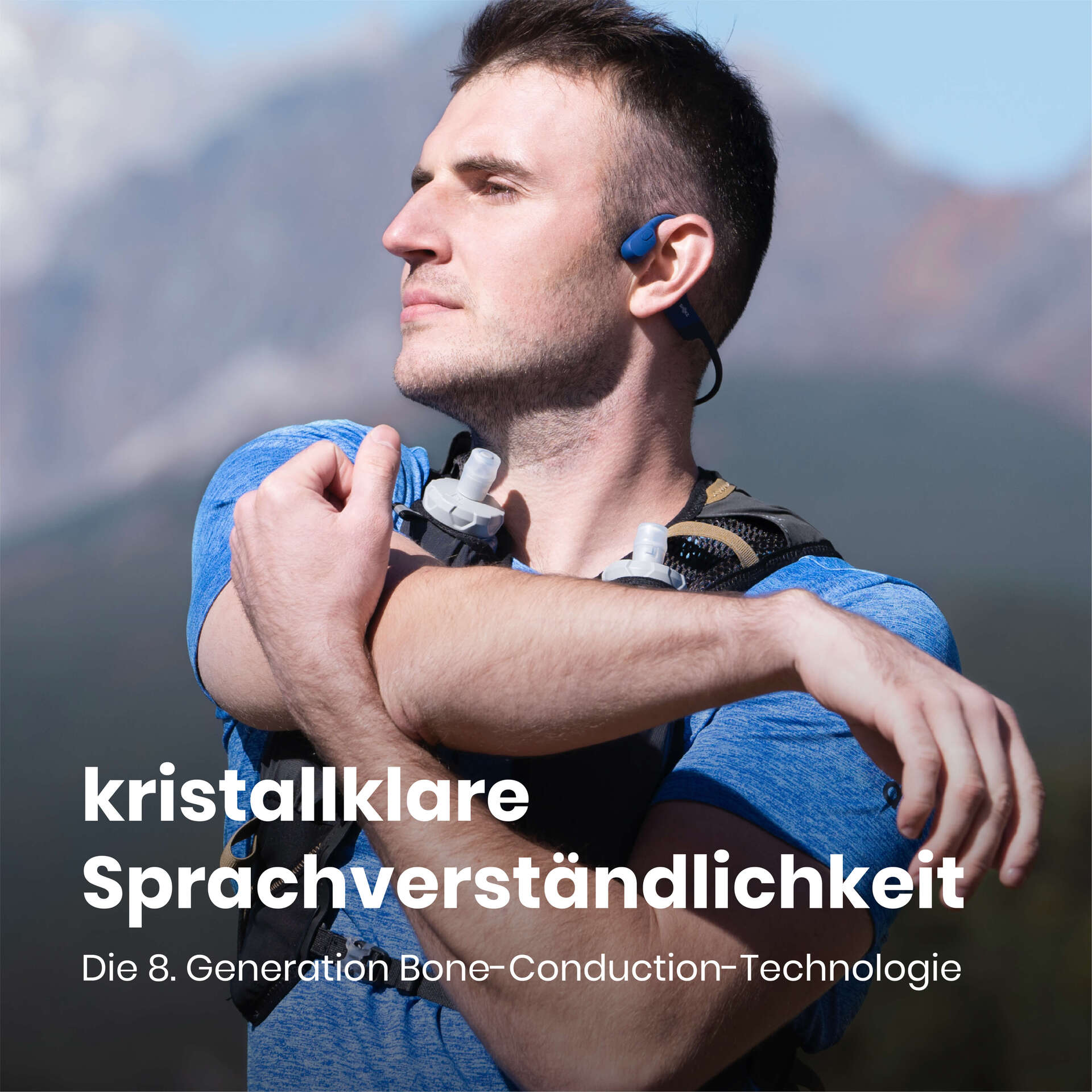 Shokz OpenRun Blue Knochenschall-Sportkopfhörer Bluetooth Open-Ear