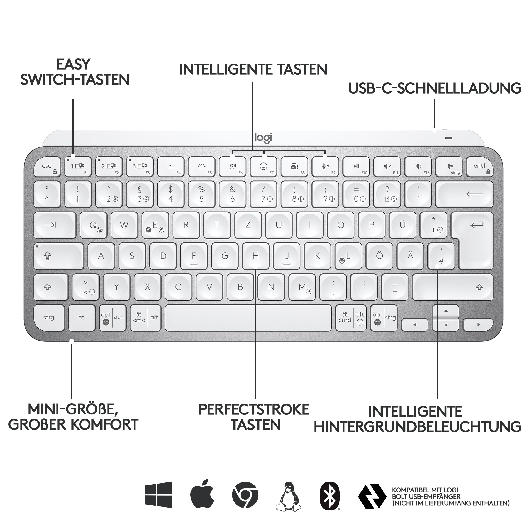 Logitech MX Keys Mini Kabellose Tastatur Grey