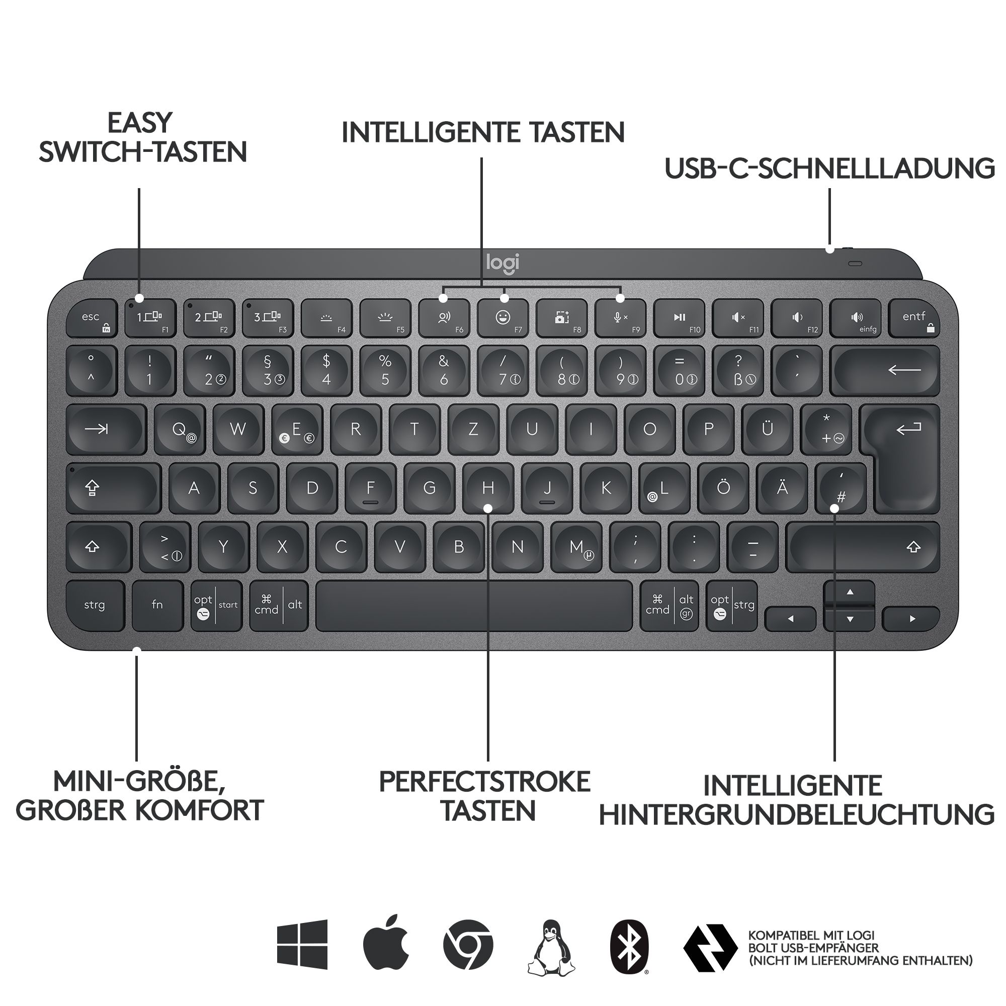 Logitech MX Keys Mini Kabellose Tastatur Graphite