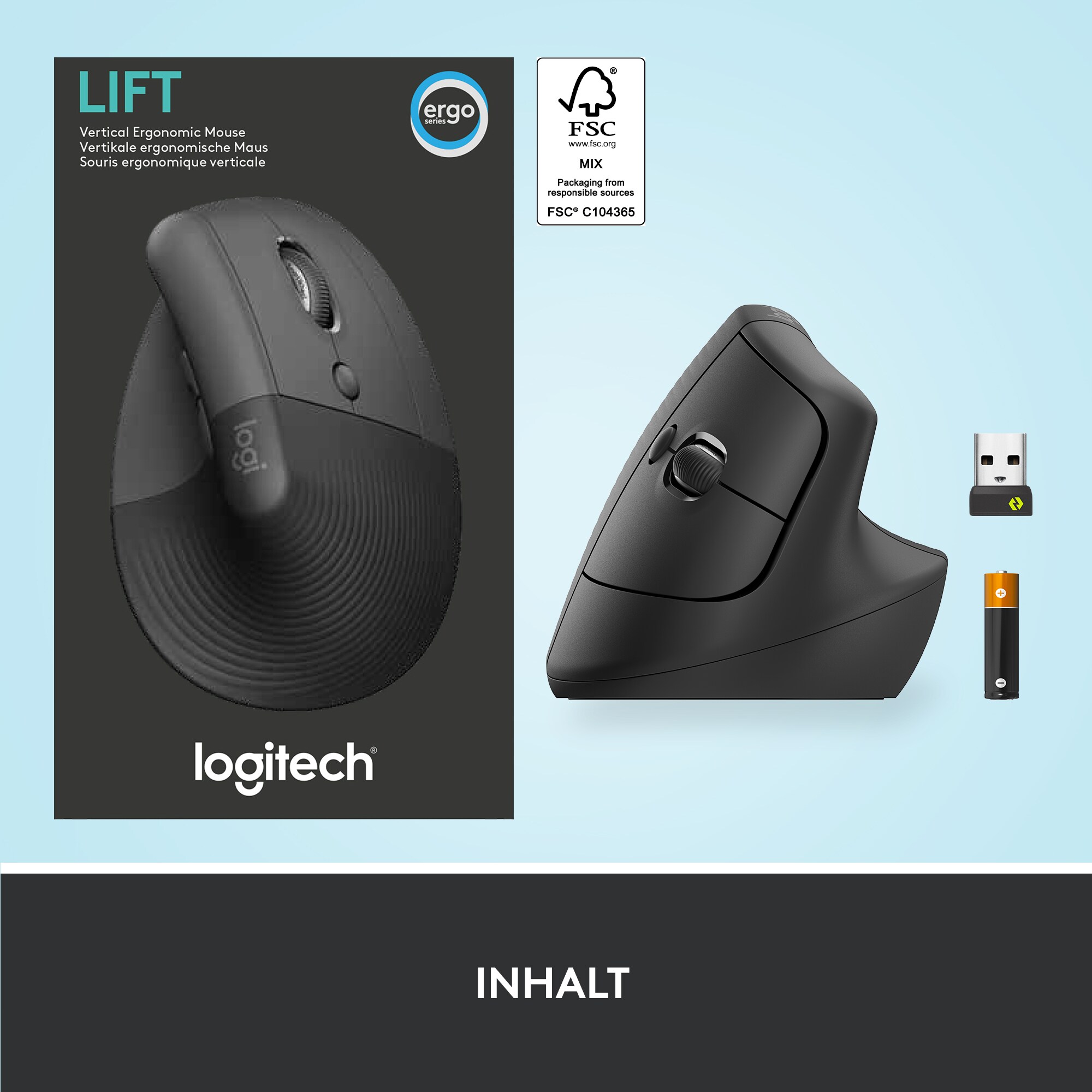 Logitech Lift Vertical Graphite - Ergonomische Kabellose Maus (Rechtshänder)  ++ Cyberport