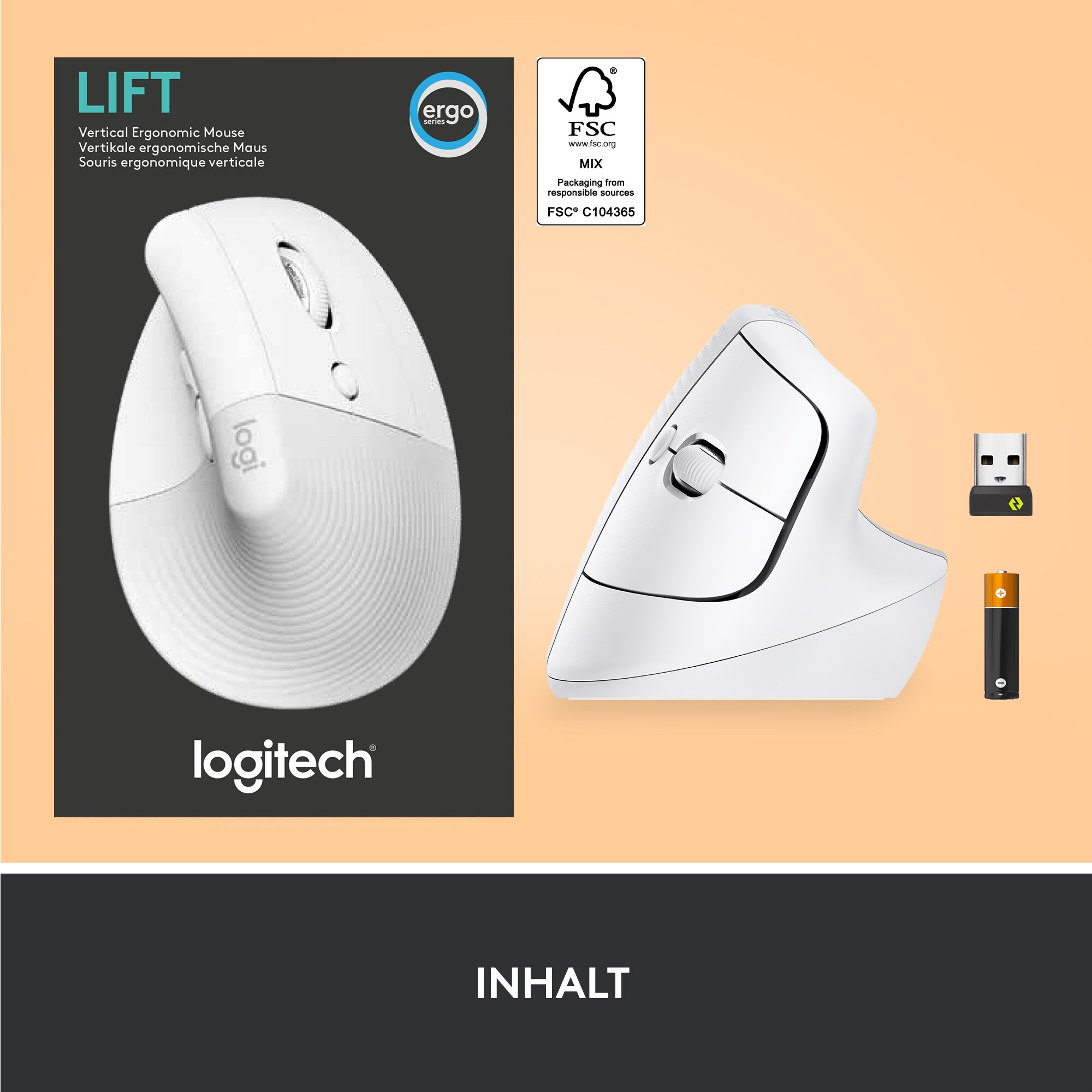 Logitech Lift Vertical Ergonomische Kabellose Maus Weiß