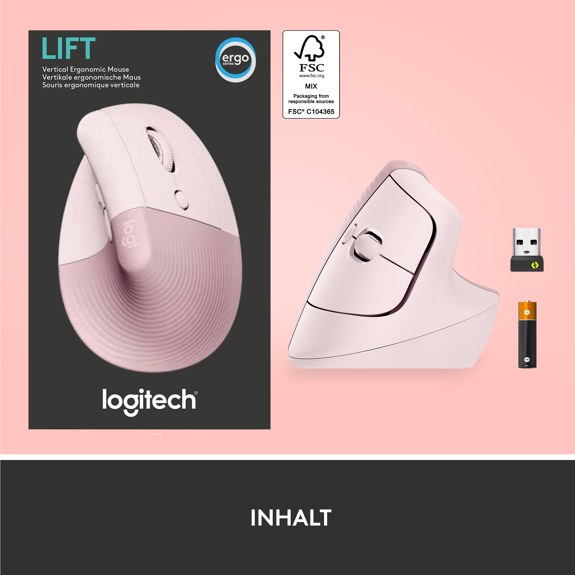 Logitech Lift Vertical Ergonomische Kabellose Maus Rosa