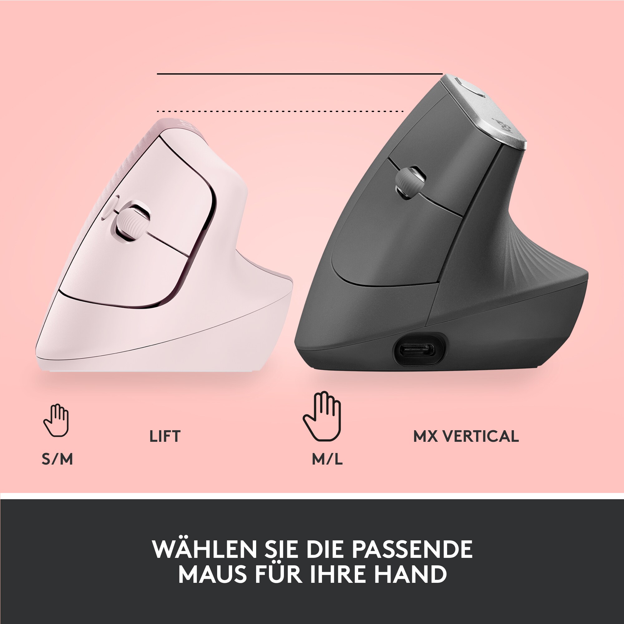 Logitech Lift Vertical Ergonomische Kabellose Maus Rosa