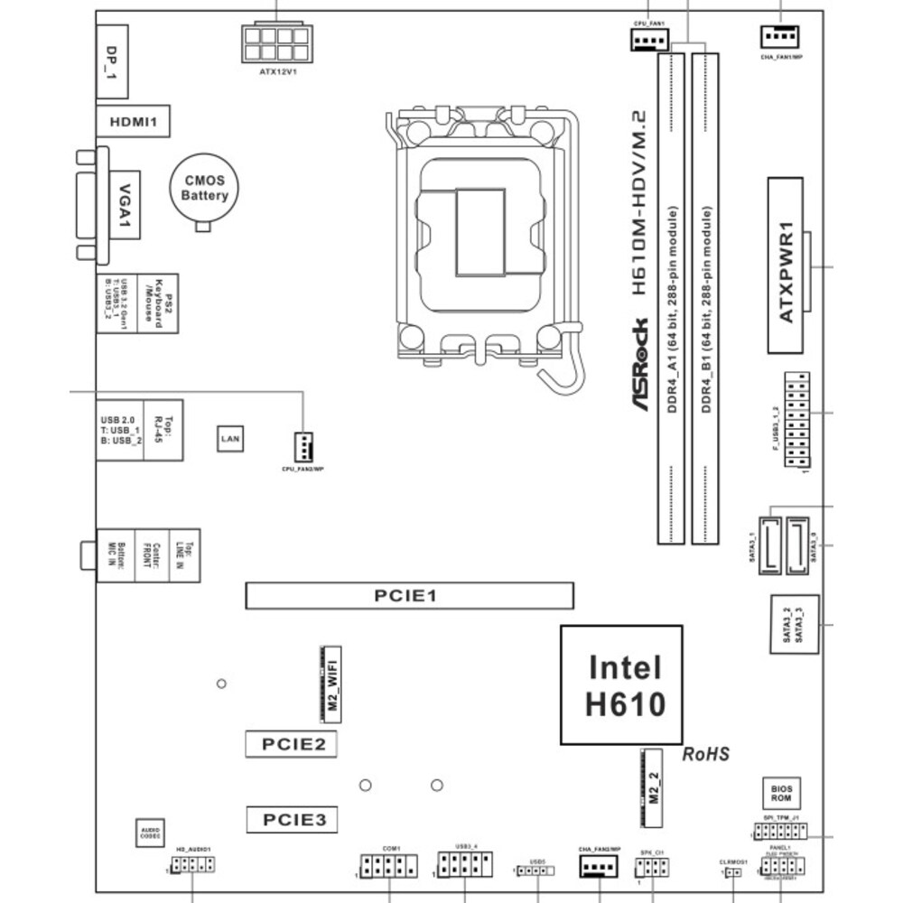 ASRock H610M-HDV/M.2 mATX Mainboard Sockel 1700 /M.2/HDMI/DP/VGA/USB3.0