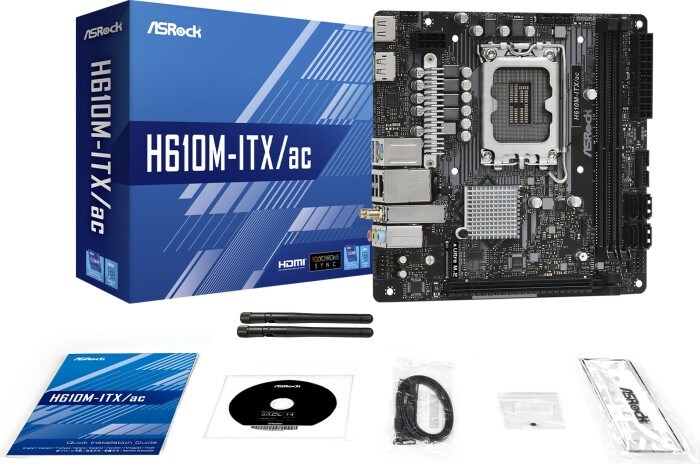 ASRock H610M-ITX/AC mini ITX Mainboard Sockel 1700 /M.2/HDMI/DP/USB3.0/WiFi/BT