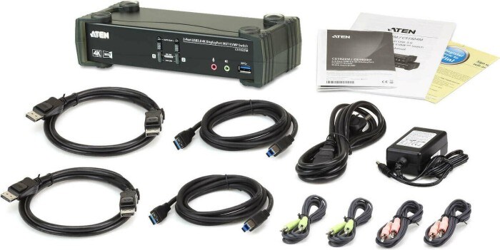 Aten CS1922M 2-Port USB 4K Display-Port Kabel KVM MST Switch + USB 3.0 Periph.