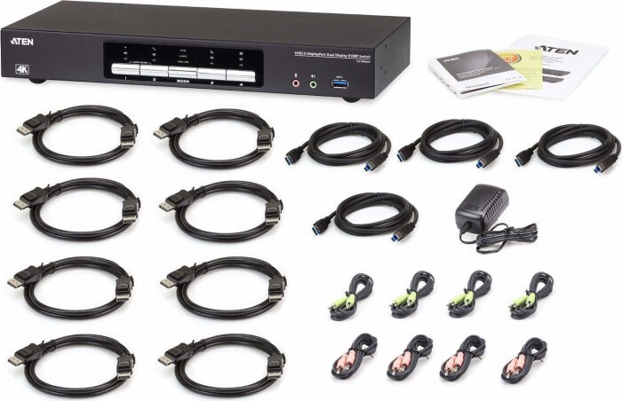 Aten CS1944DP 4-Port USB 4K Dual Display-Port Kabel KVM Switch + USB 3.0 Periph.