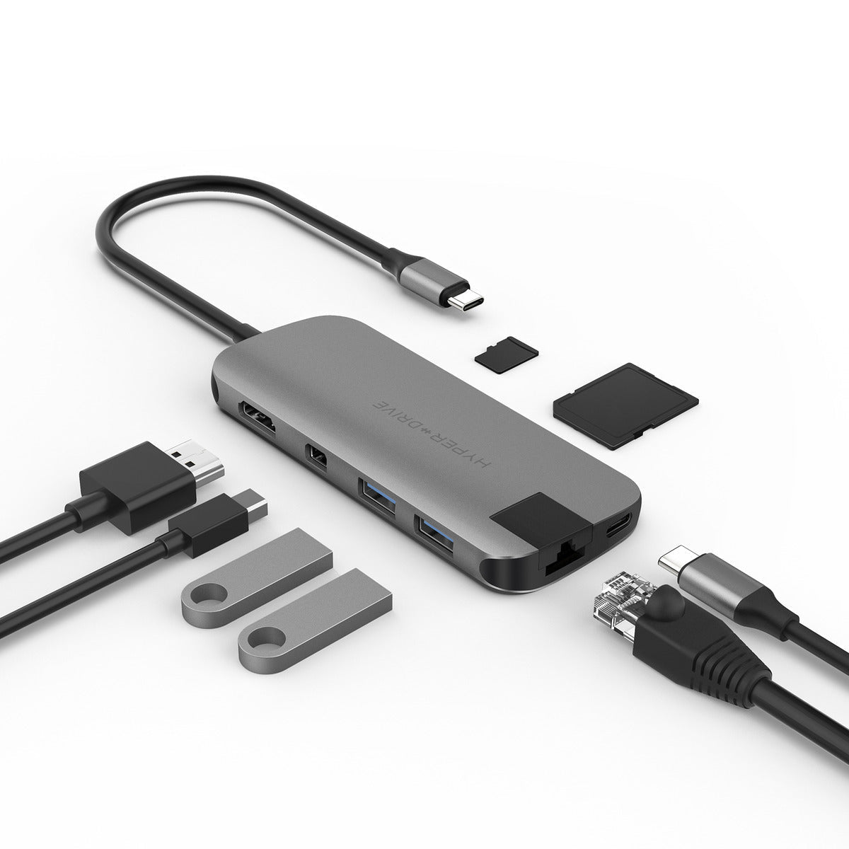 Hyper Drive Slim 8-in-1 USB-C Hub Grau