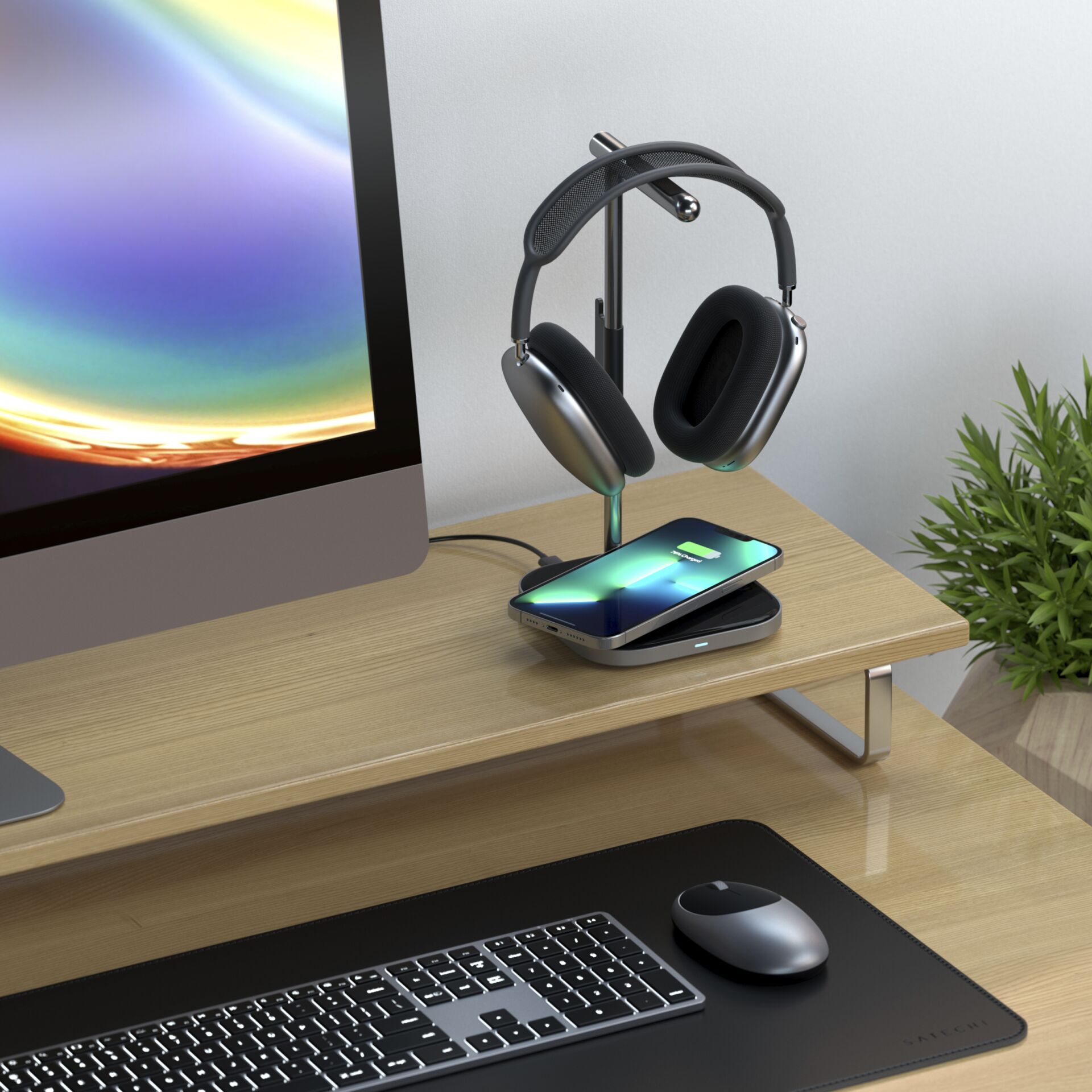 Satechi 2in1 Kopfhörer Stand mit Wireless Charger Space Grau