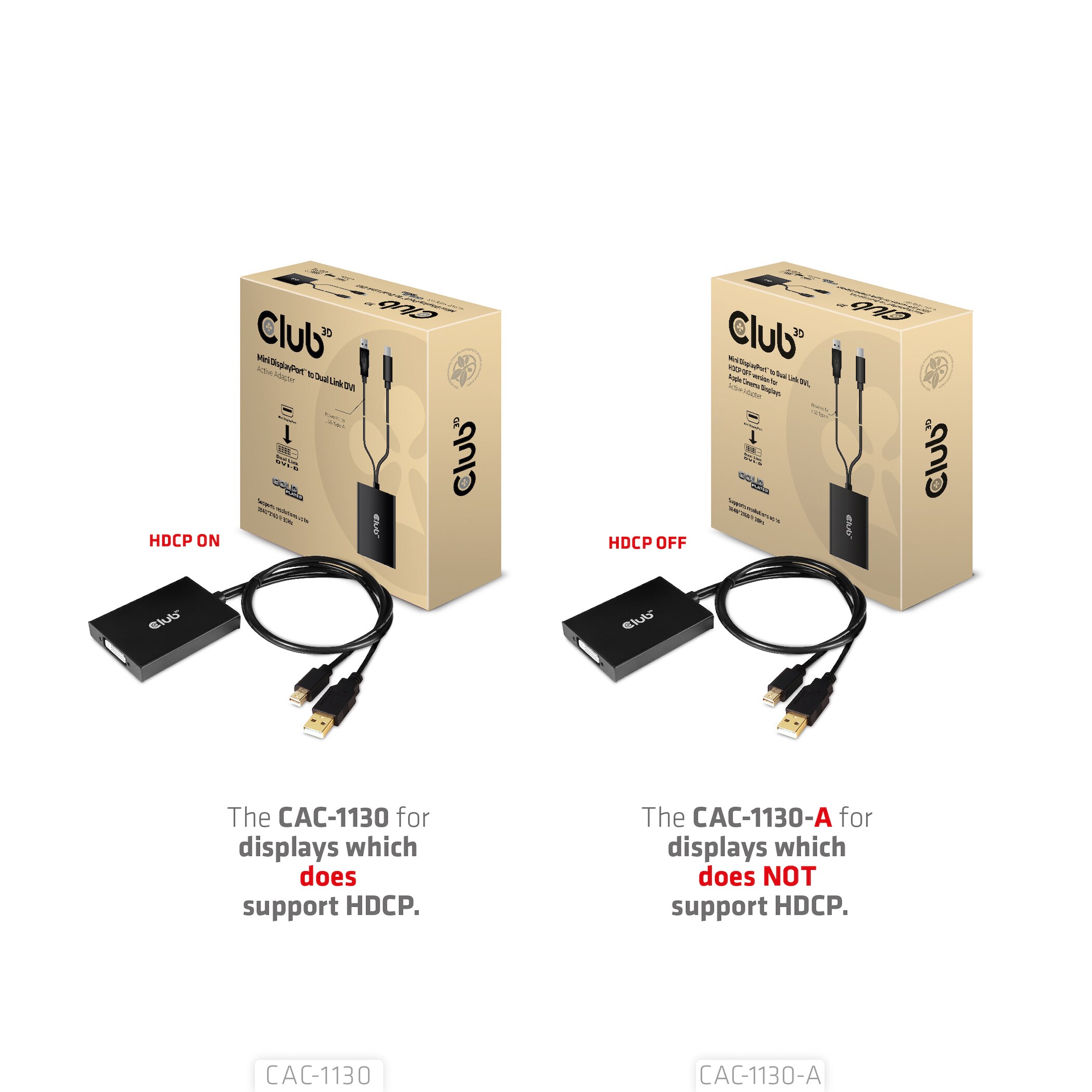 Club 3D MiniDP Adapter mDP zu DVI Dual Link aktiv HDCP OFF St./Bu. 0,6m schwarz