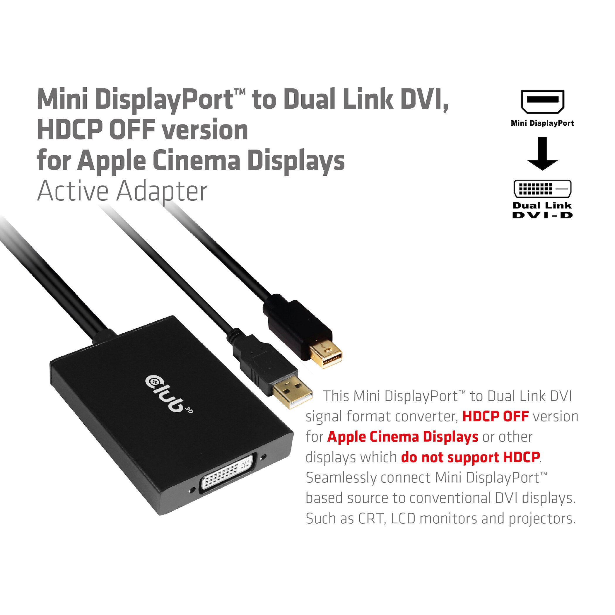 Club 3D MiniDP 1.2a Adapter mDP zu DVI Dual Link aktiv HDCP