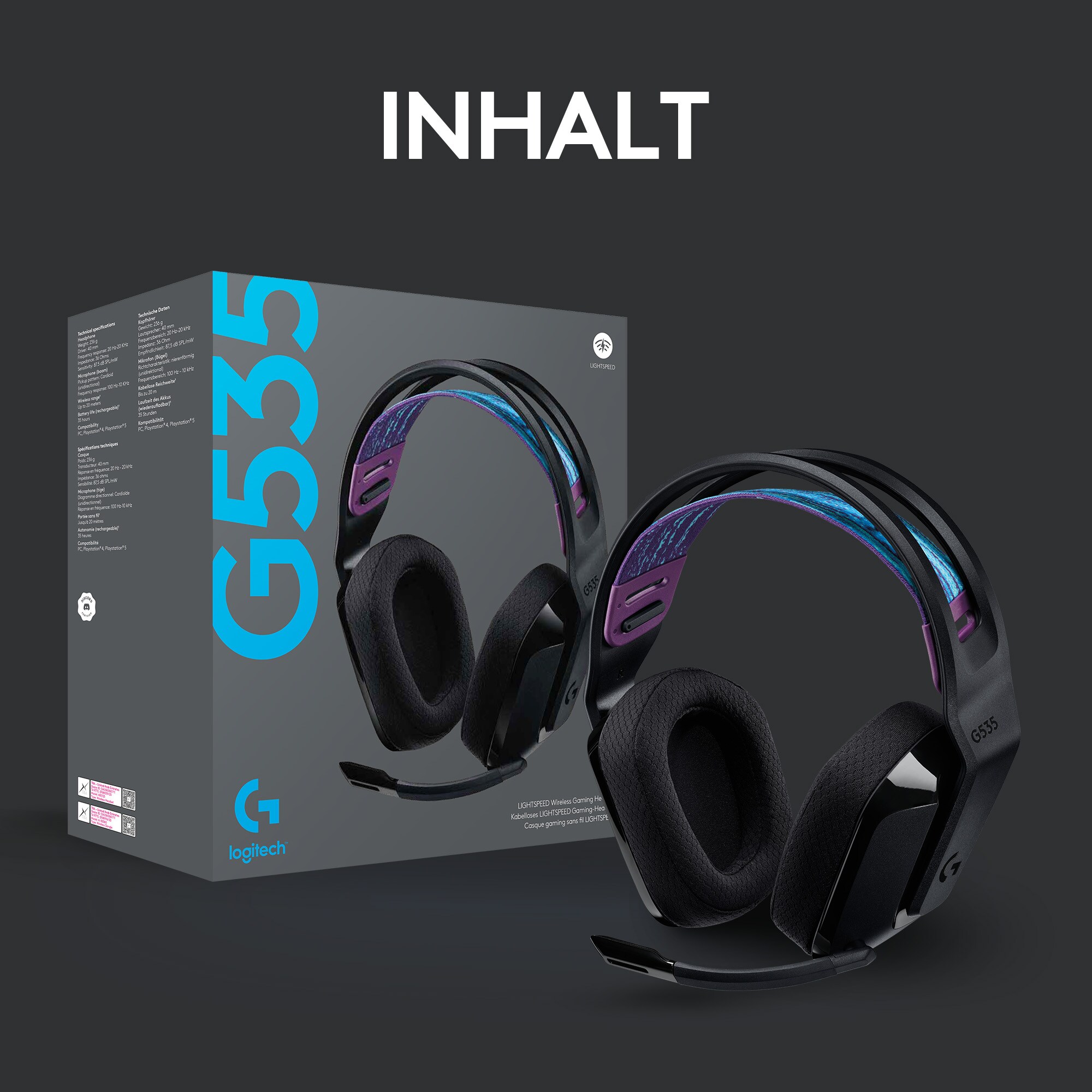 Logitech G535 Kabelloses Gaming Headset Schwarz