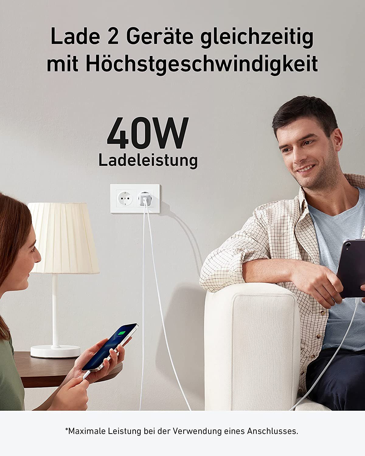 Anker PowerPort III 40W, 2xUSB-C weiß