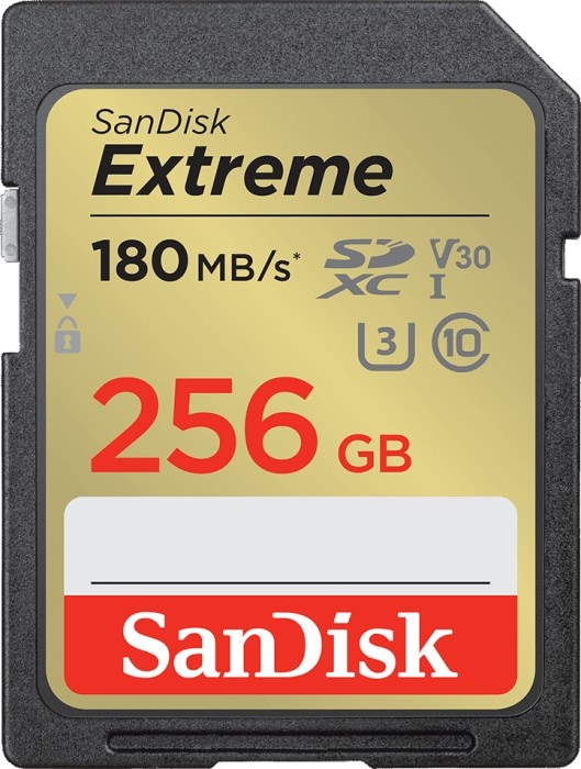 SanDisk Extreme 256GB SDXC Speicherkarte (180 MB/s, Class 10, U3, V30)