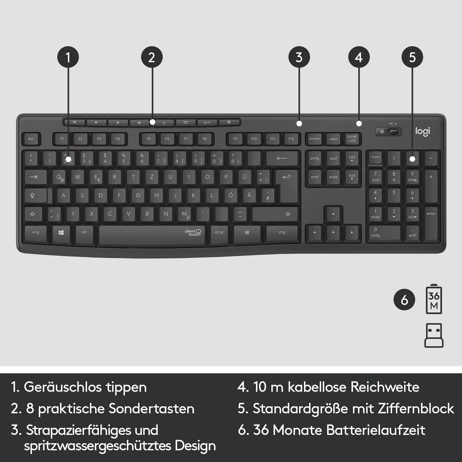 Logitech MK295 Silent Kabellose Maus-Tastaturkombination