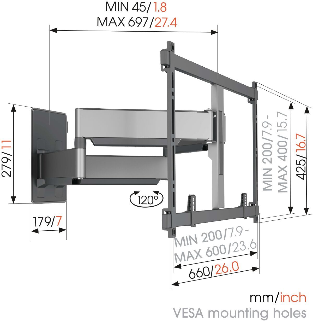 Vogels Wandhalterung SCHWENKEN TVM 5855 VESA 200x200 bis 600x400 mm schwarz