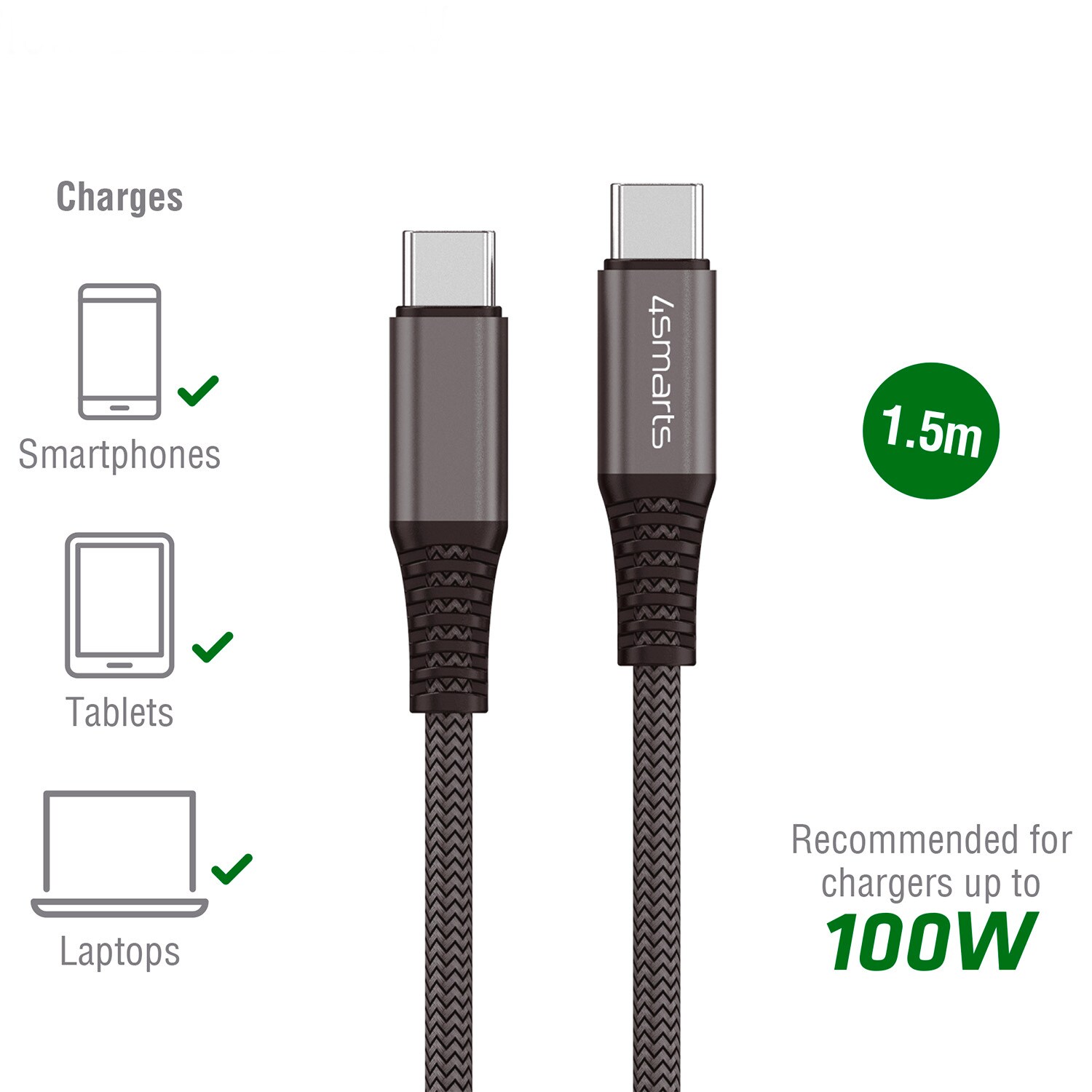 4smarts USB-C auf USB-C Kabel PremiumCord 100W 1,5m, schwarz