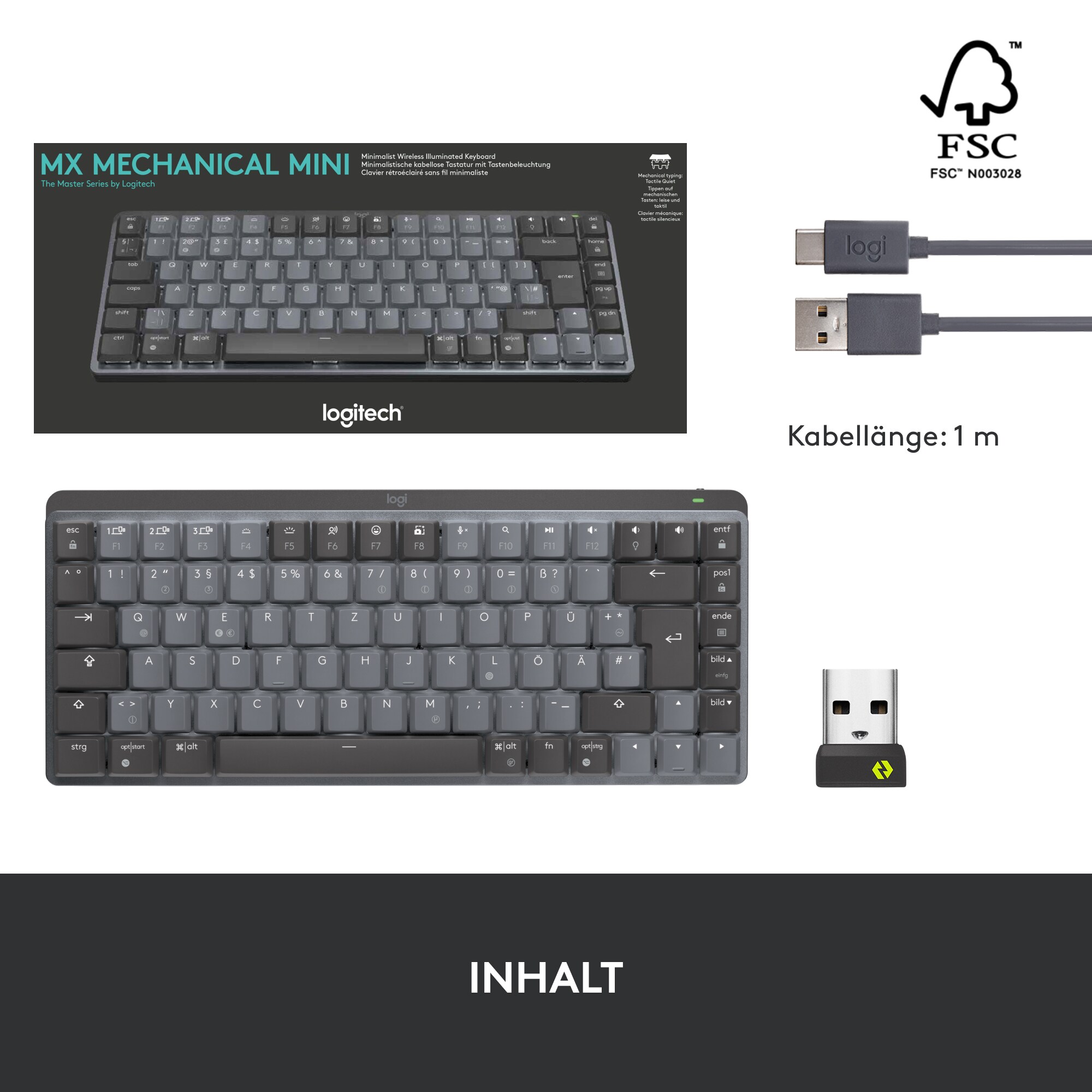 Logitech MX Mechanical Mini Minimalist Illuminated Kabellose Tastatur Tactile