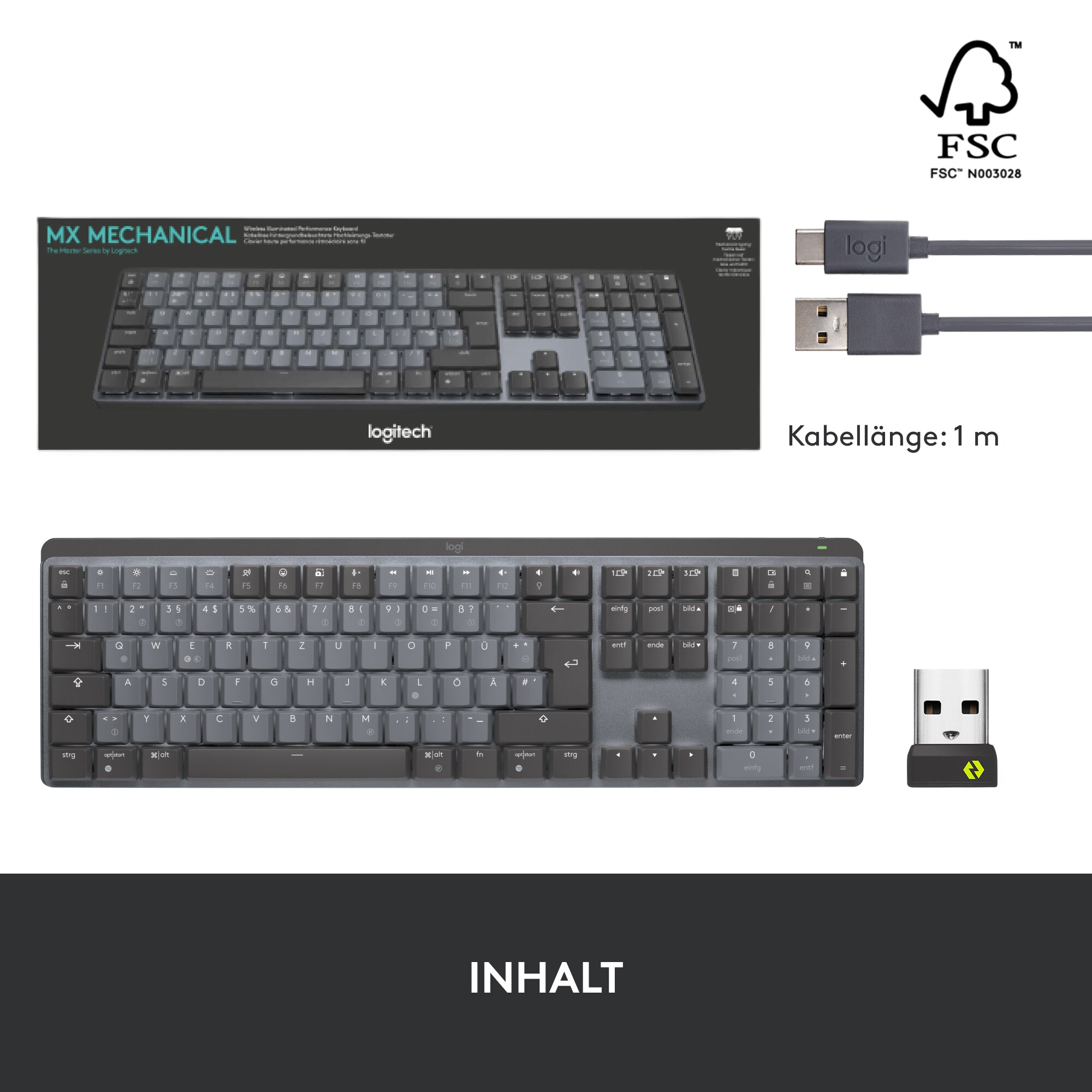 Logitech MX Mechanical Illuminated Kabellose Tastatur Graphite, linear