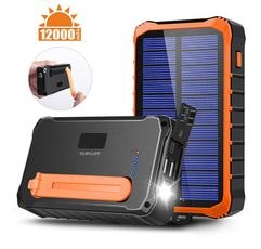 10000mAh Solar Power Bank + Taschenlampe Schwarz/Orange