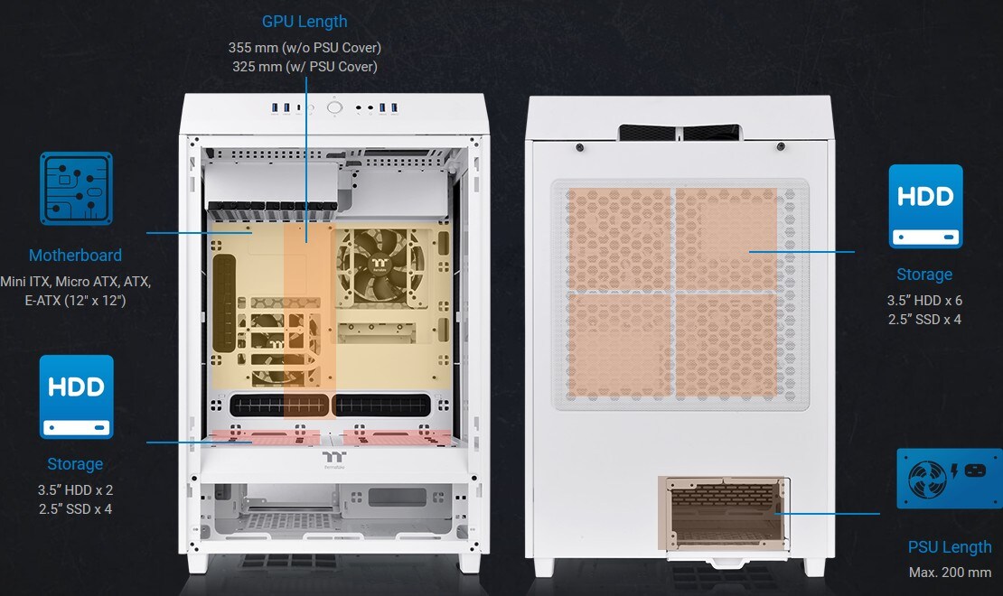 Thermaltake The Tower 500 Snow White Midi-Tower ATX Gehäuse weiß, Sichtfenste