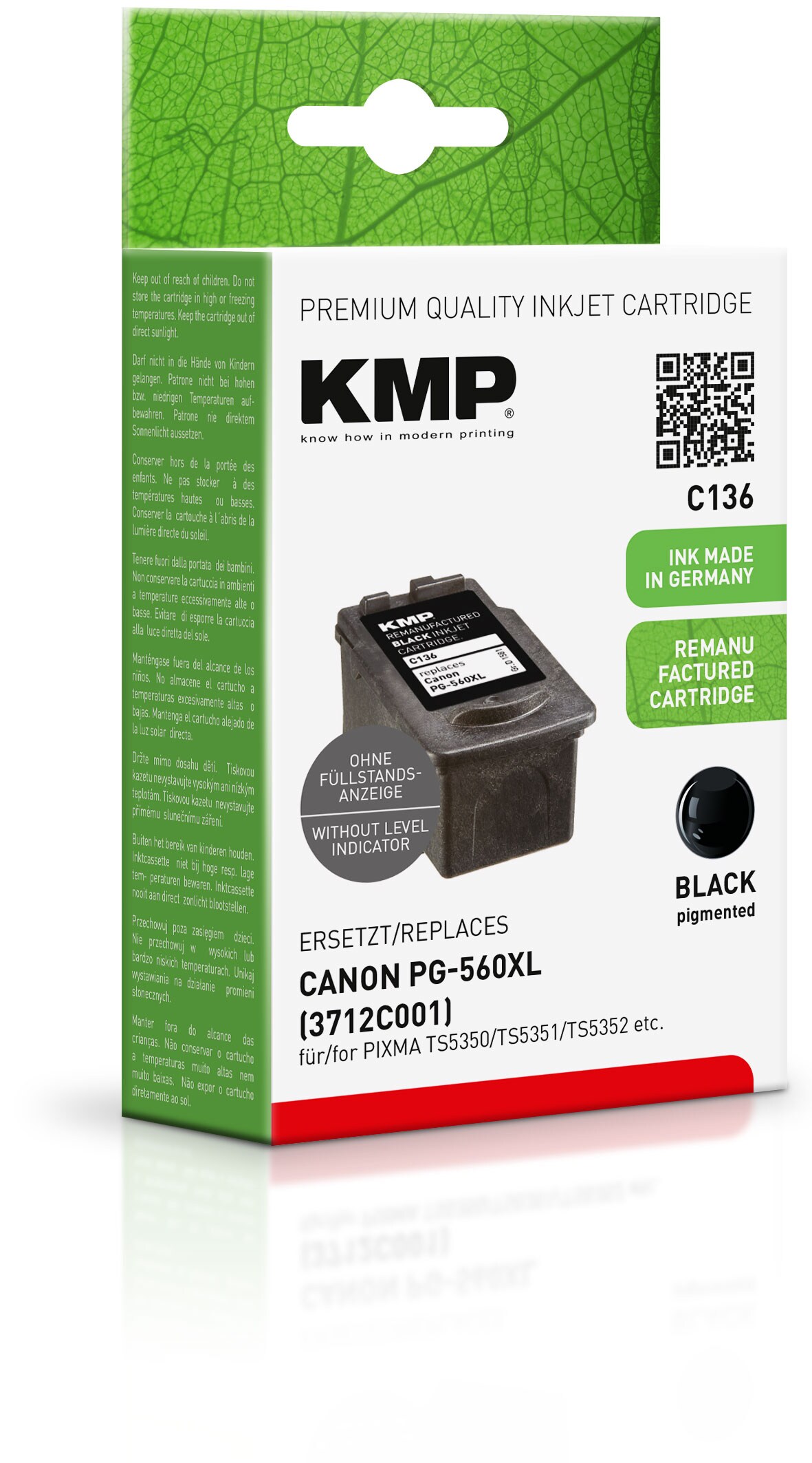 KMP Tintenpatronen Schwarz ersetzt Canon PG560XL (3712C001)