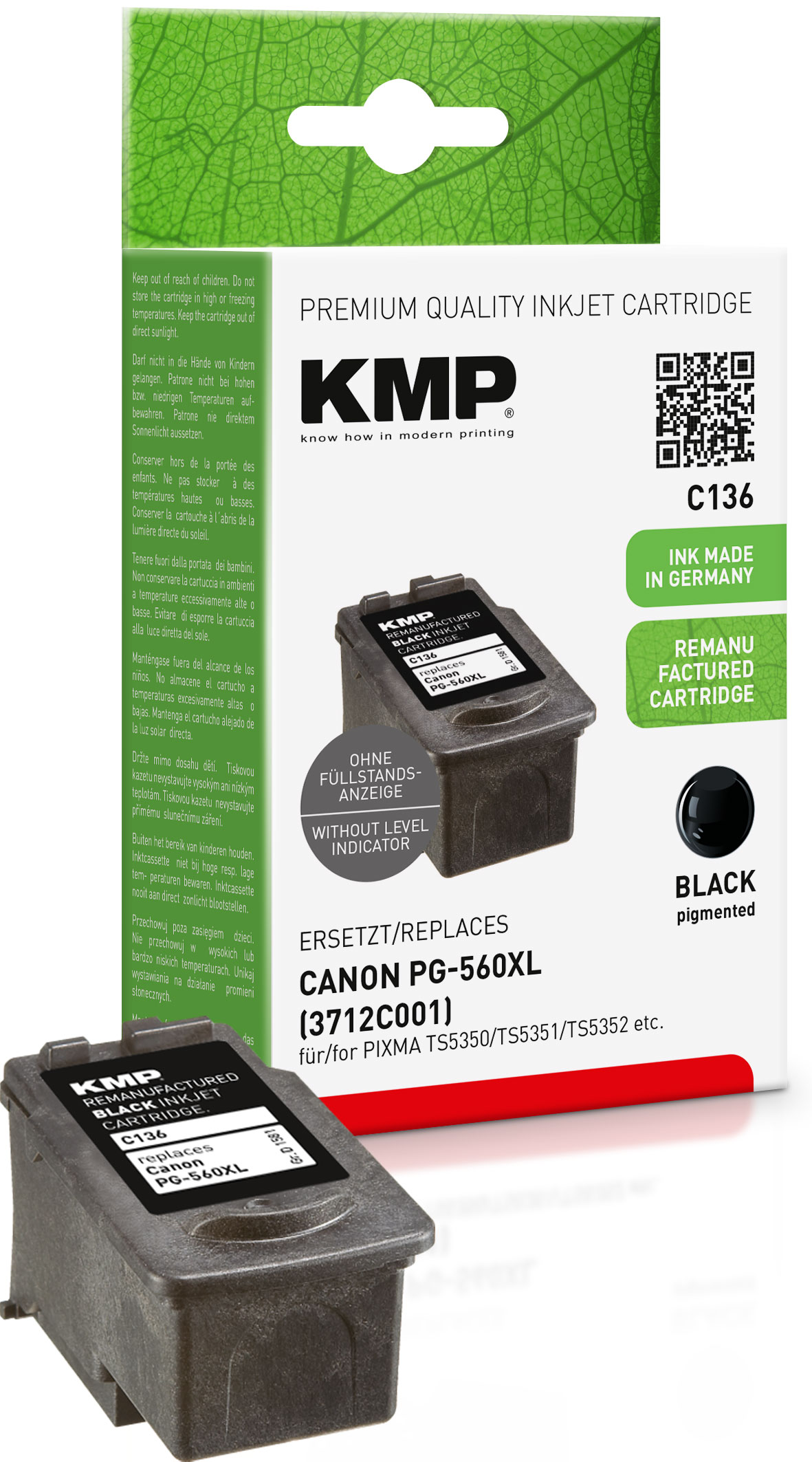 KMP Tintenpatronen Schwarz ersetzt Canon PG560XL (3712C001)