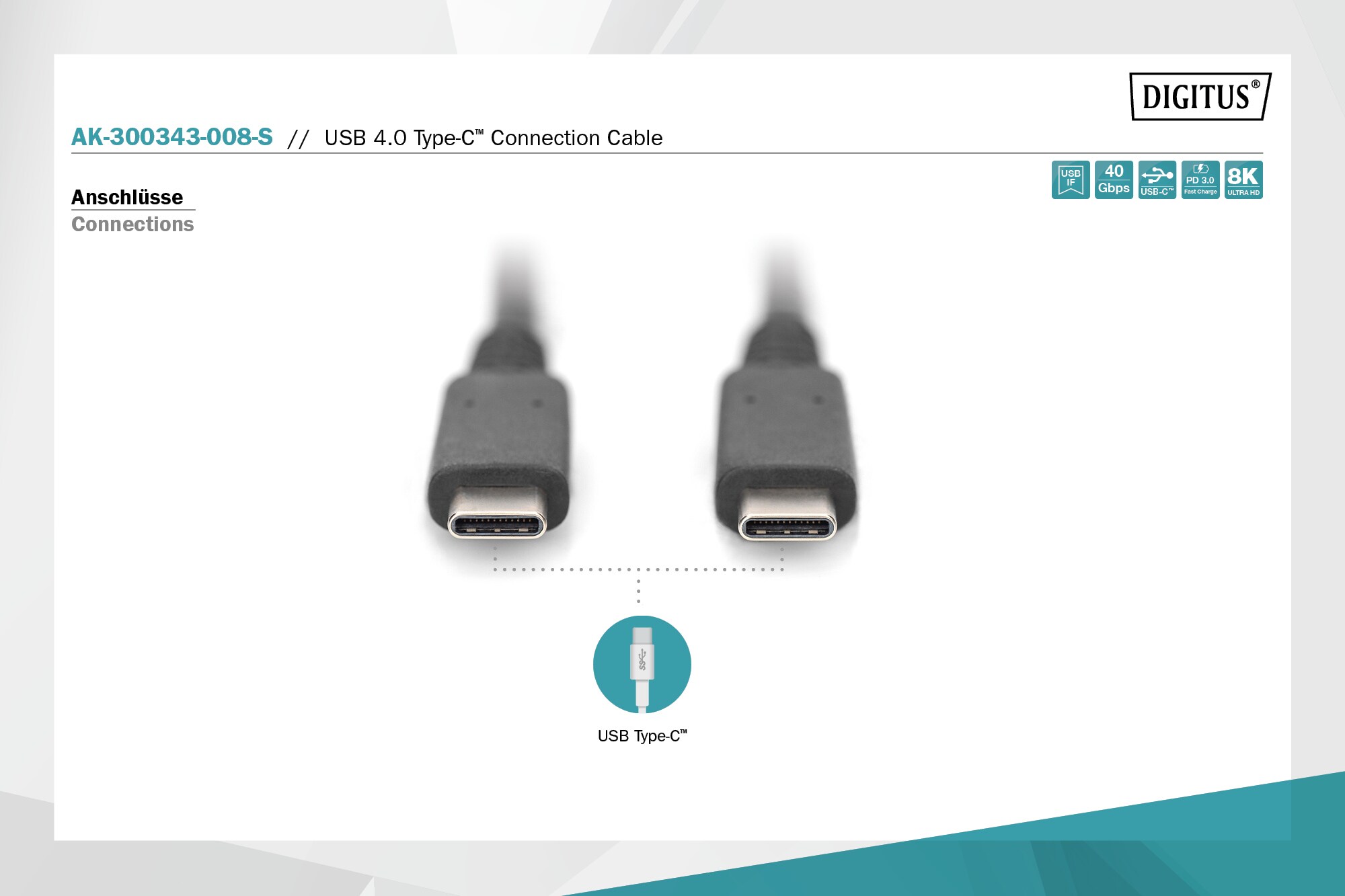 DIGITUS USB 4.0 Verbindungskabel, Typ - C auf Typ - C max. Auflösung 8K@30Hz