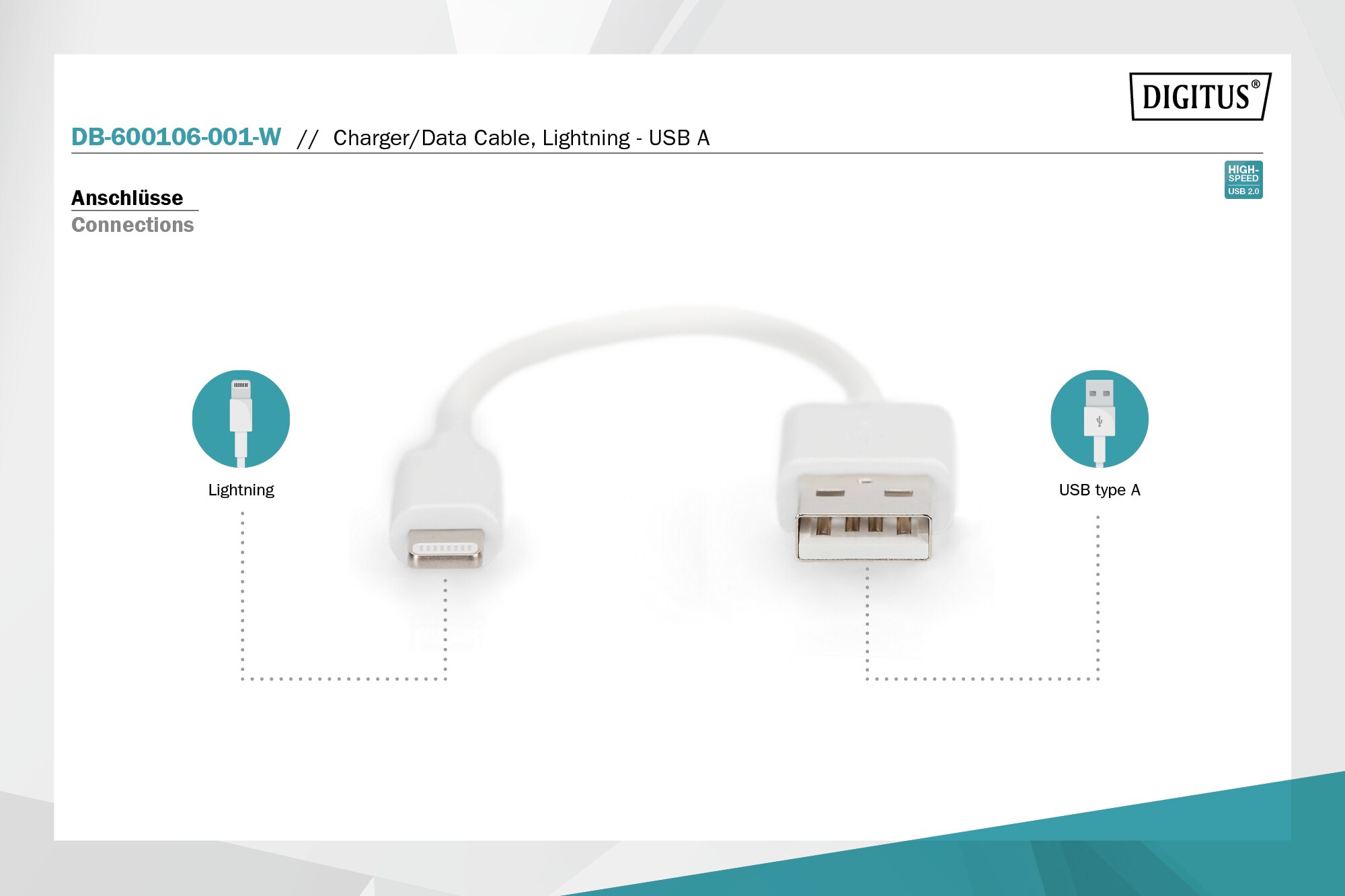 DIGITUS Daten und Ladekabel USB-A zu Lightning, 0.15m, weiß