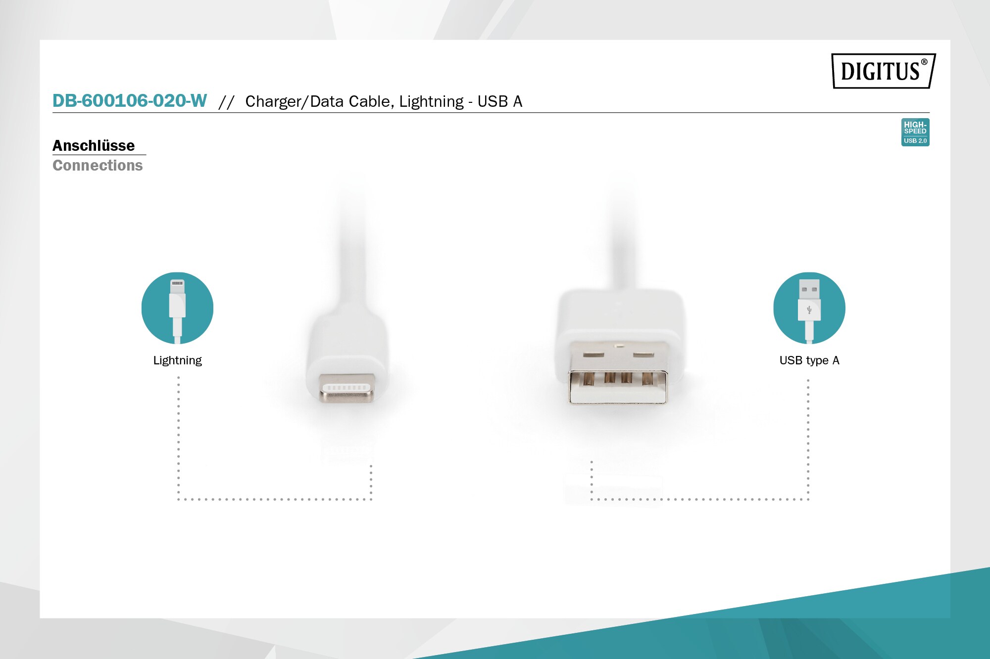 DIGITUS Daten und Ladekabel USB-A zu Lightning, 2m, weiß