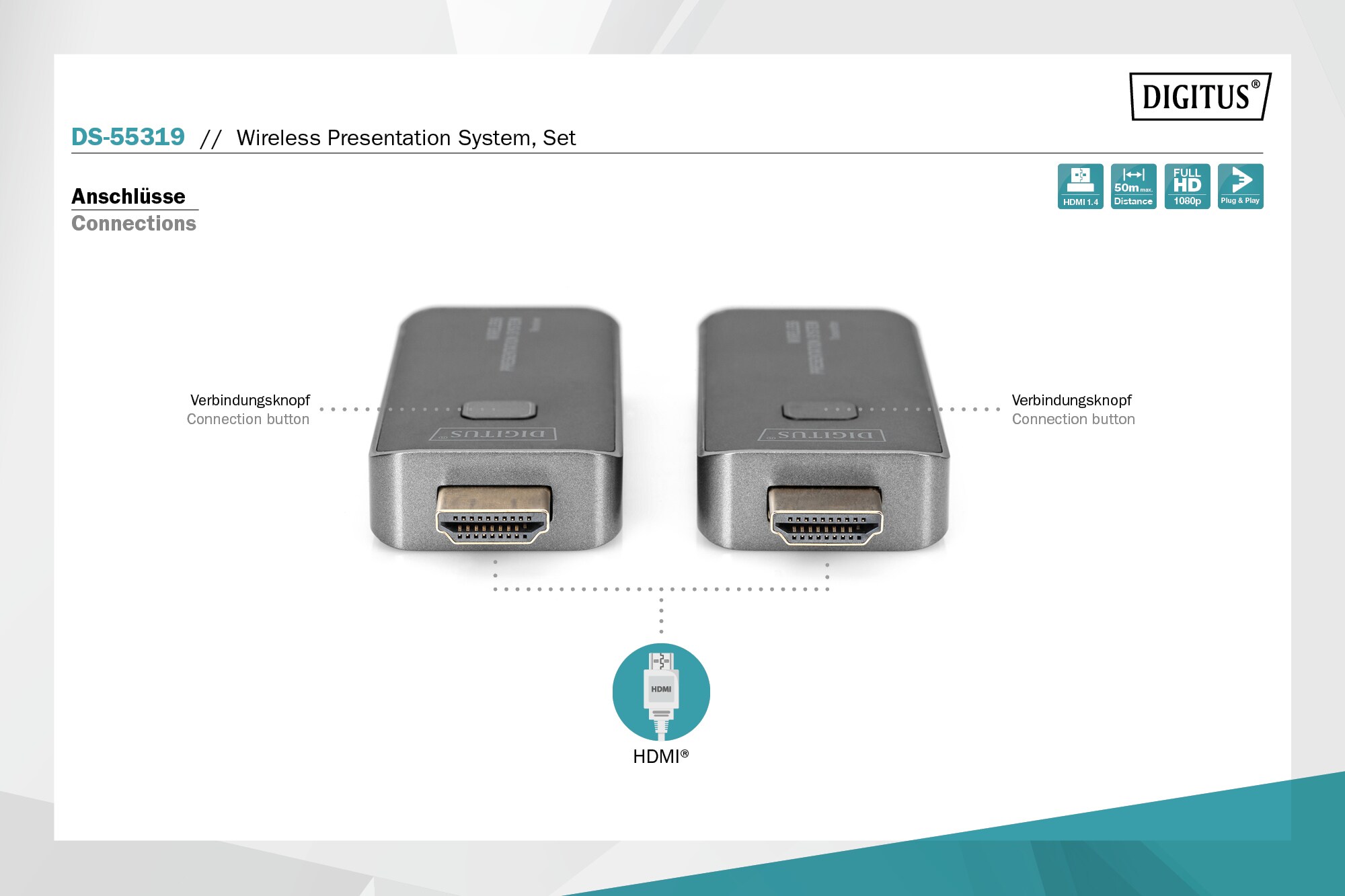 DIGITUS Wireless Presentation System, bis 16 zu 1,Full HD, Mobile Screen Sharing