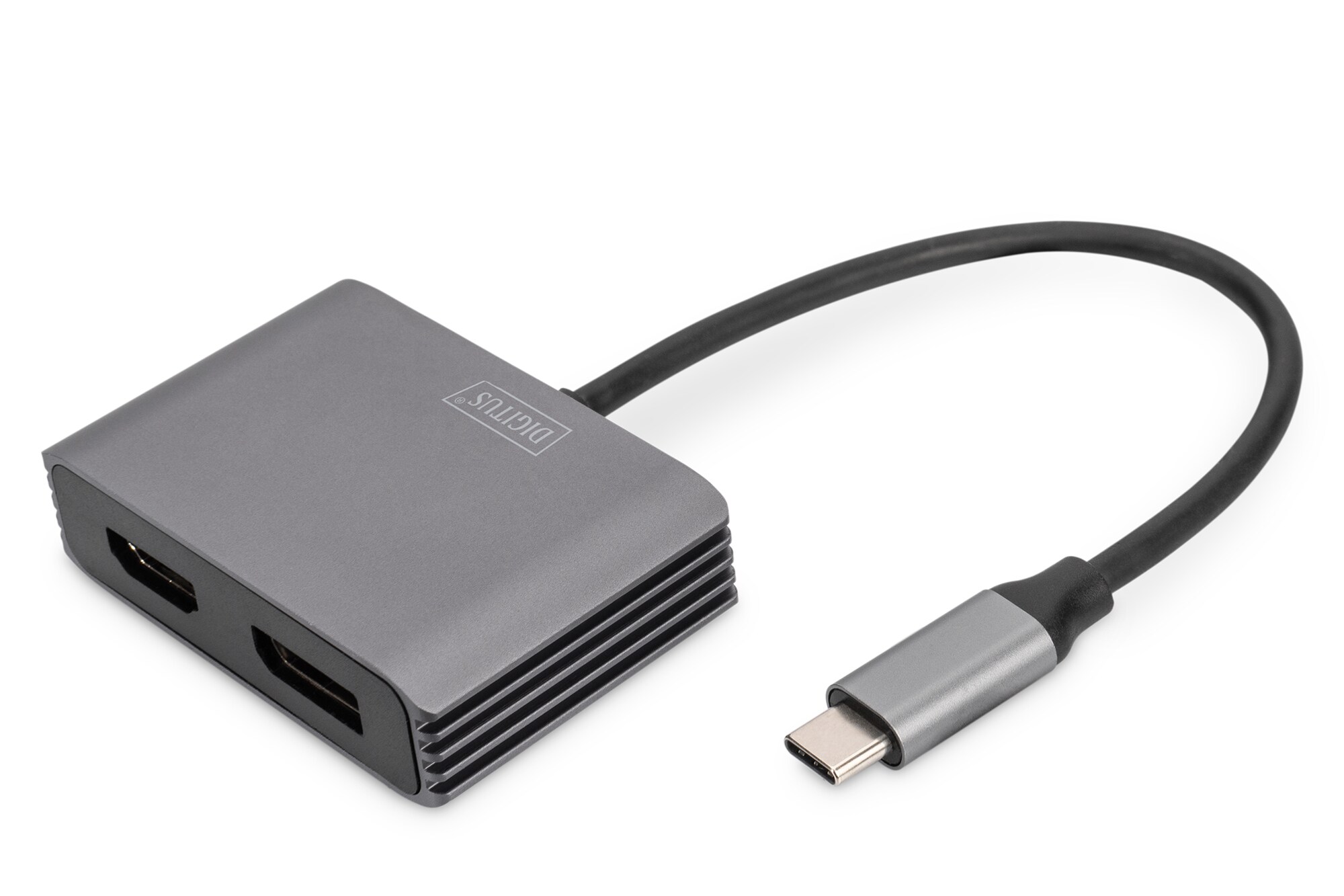 DIGITUS USB-C - DP + HDMI Adapter, 20 cm 4K/30Hz, Silber, Aluminium Gehäuse