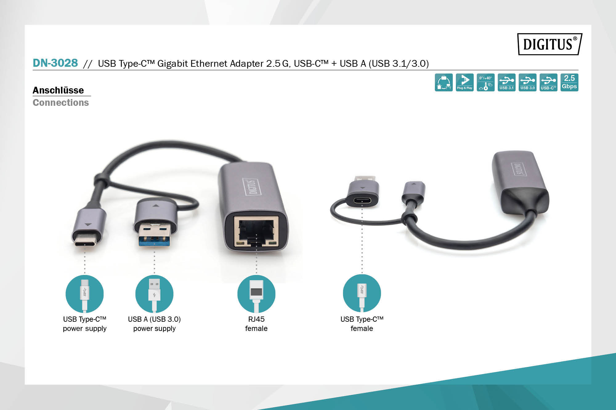 DIGITUS USB3.0/USB C 3.1 auf 2.5G Ethernet Adapter