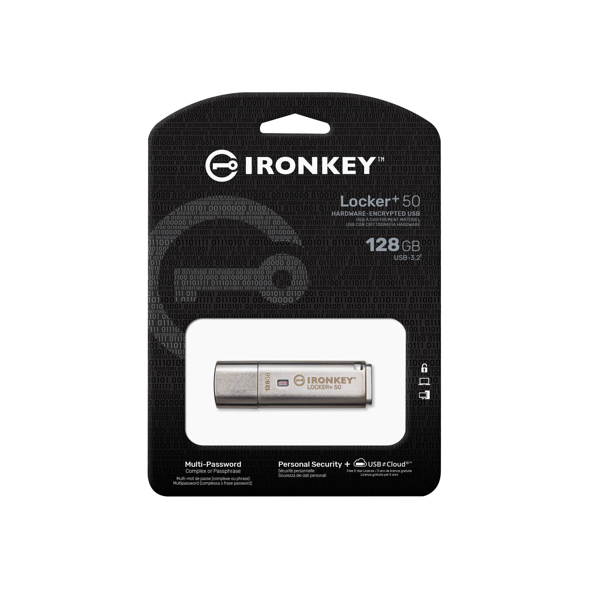 Kingston 128GB IronKey Locker+ 50 Verschlüsselter USB-Stick Metall USB 3.2 Gen1