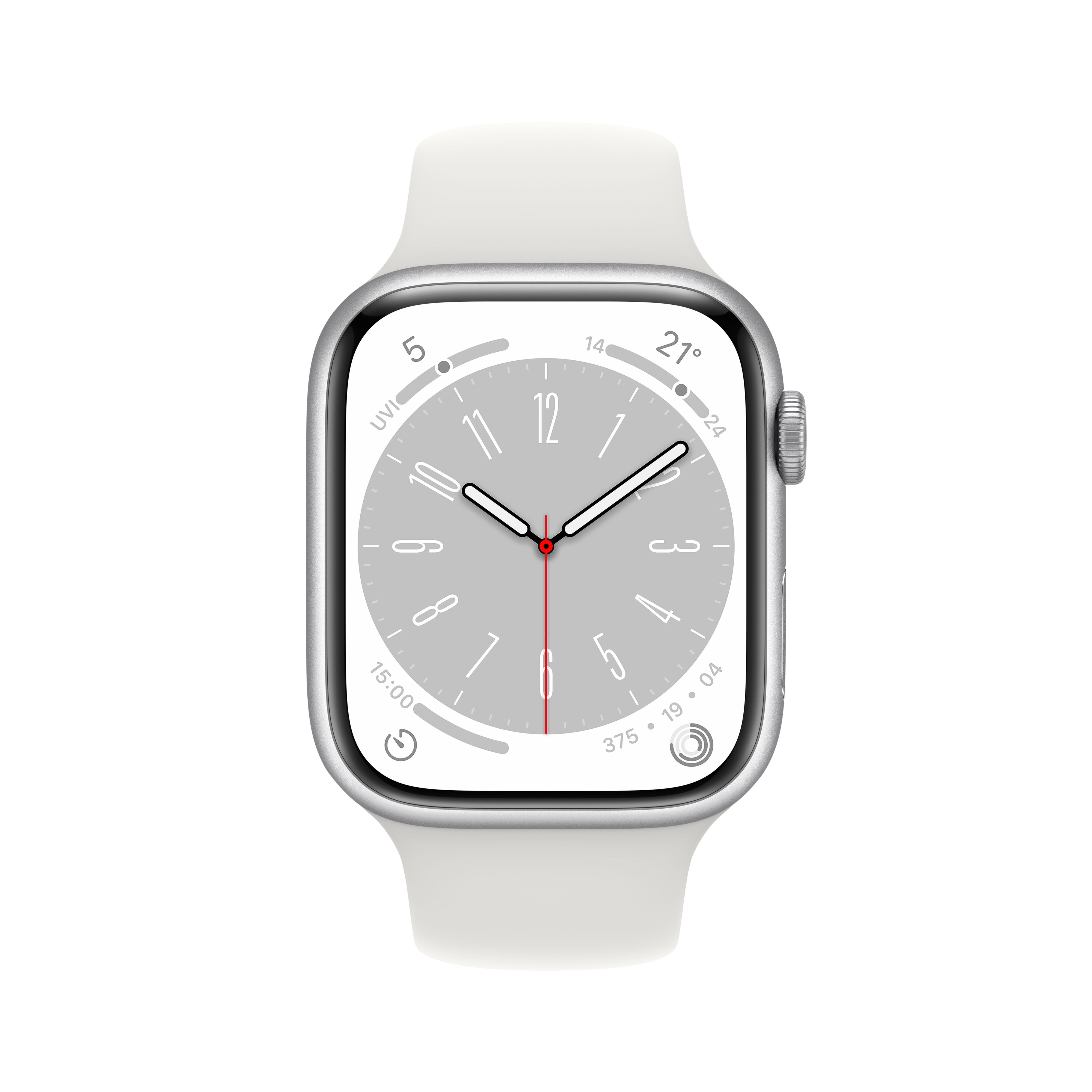 Apple Watch Series 8 LTE 45mm Aluminium Silber Sportarmband Weiß