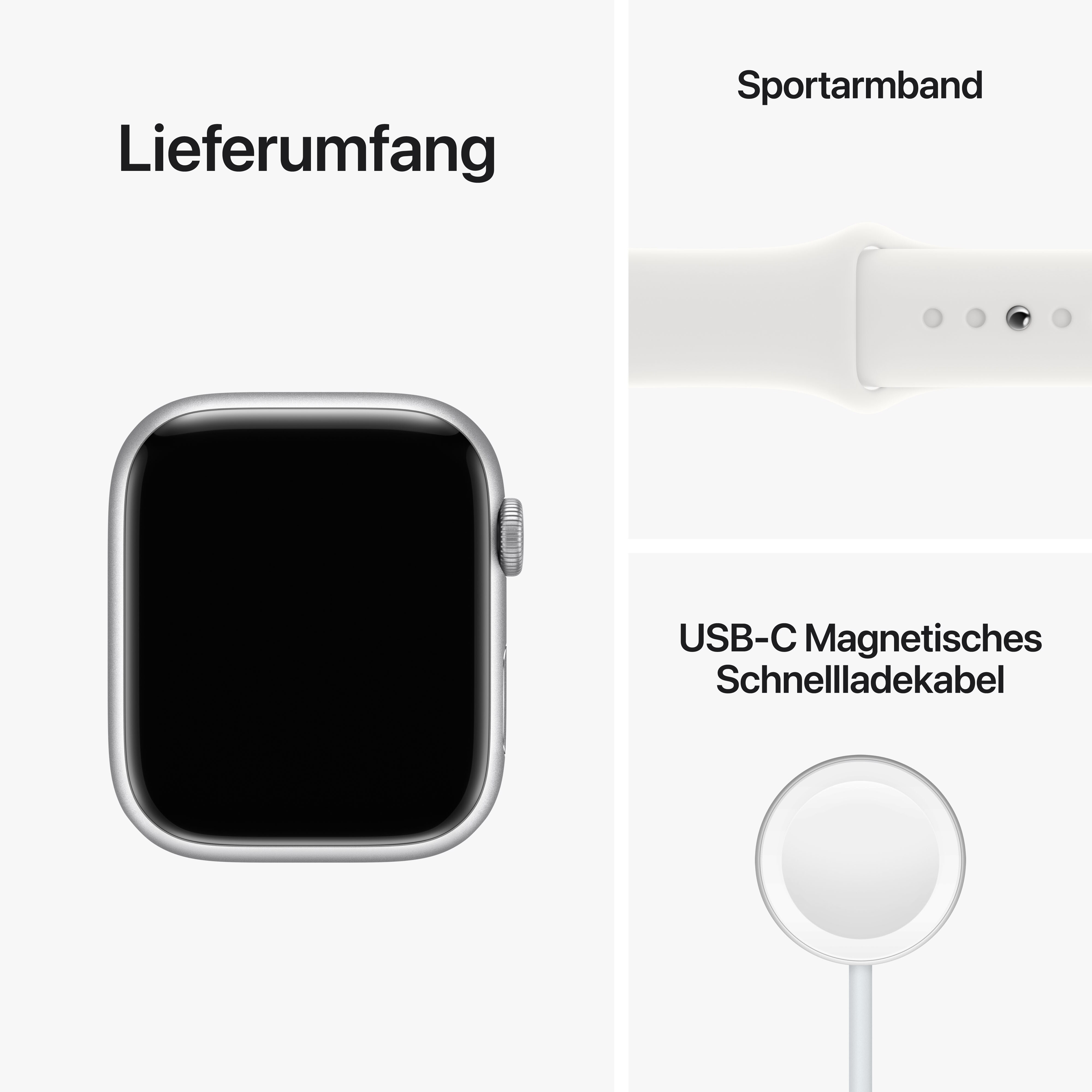 Apple Watch Series 8 LTE 45mm Aluminium Silber Sportarmband Weiß