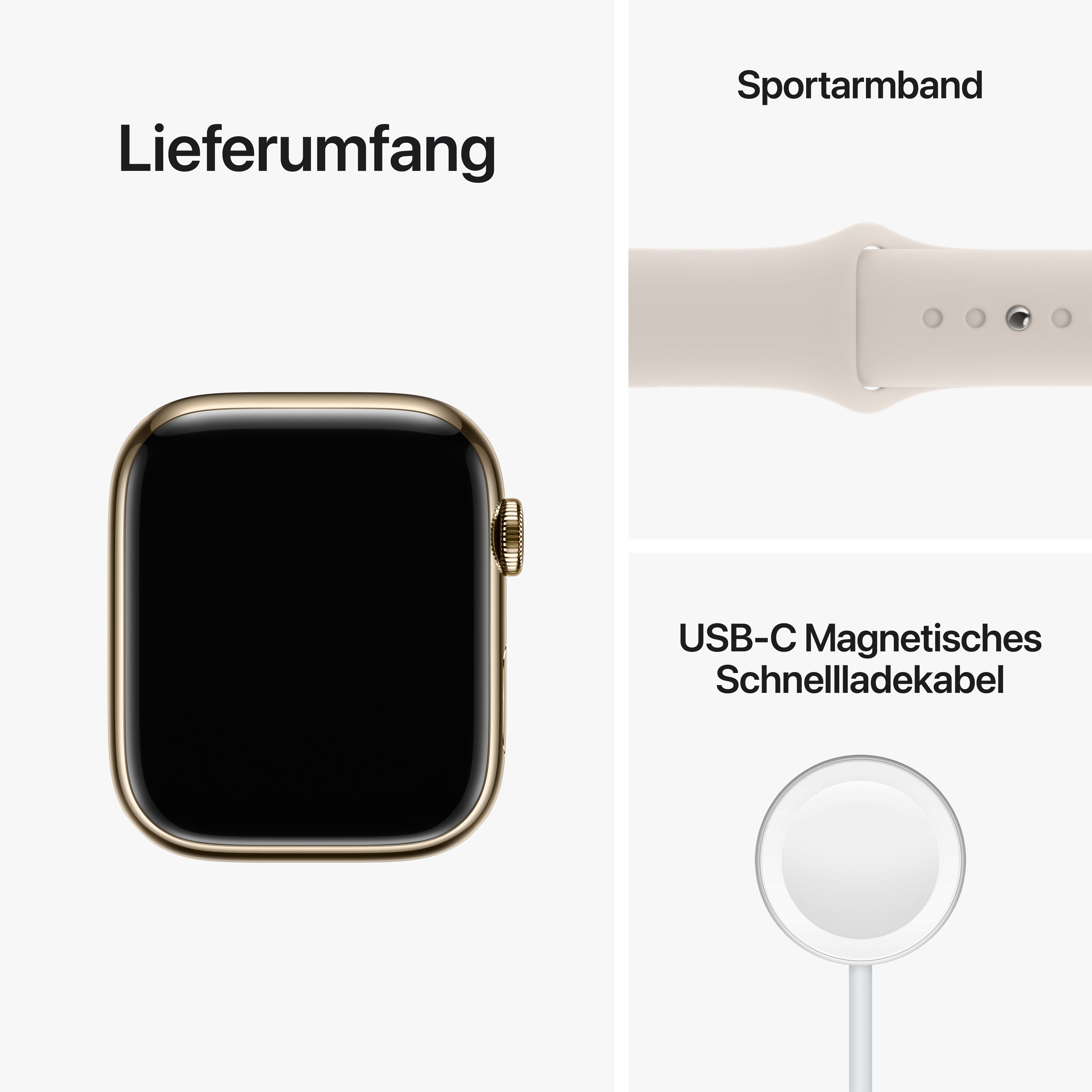 Apple Watch Series 8 LTE 45mm Edelstahl Gold Sportarmband Polarstern