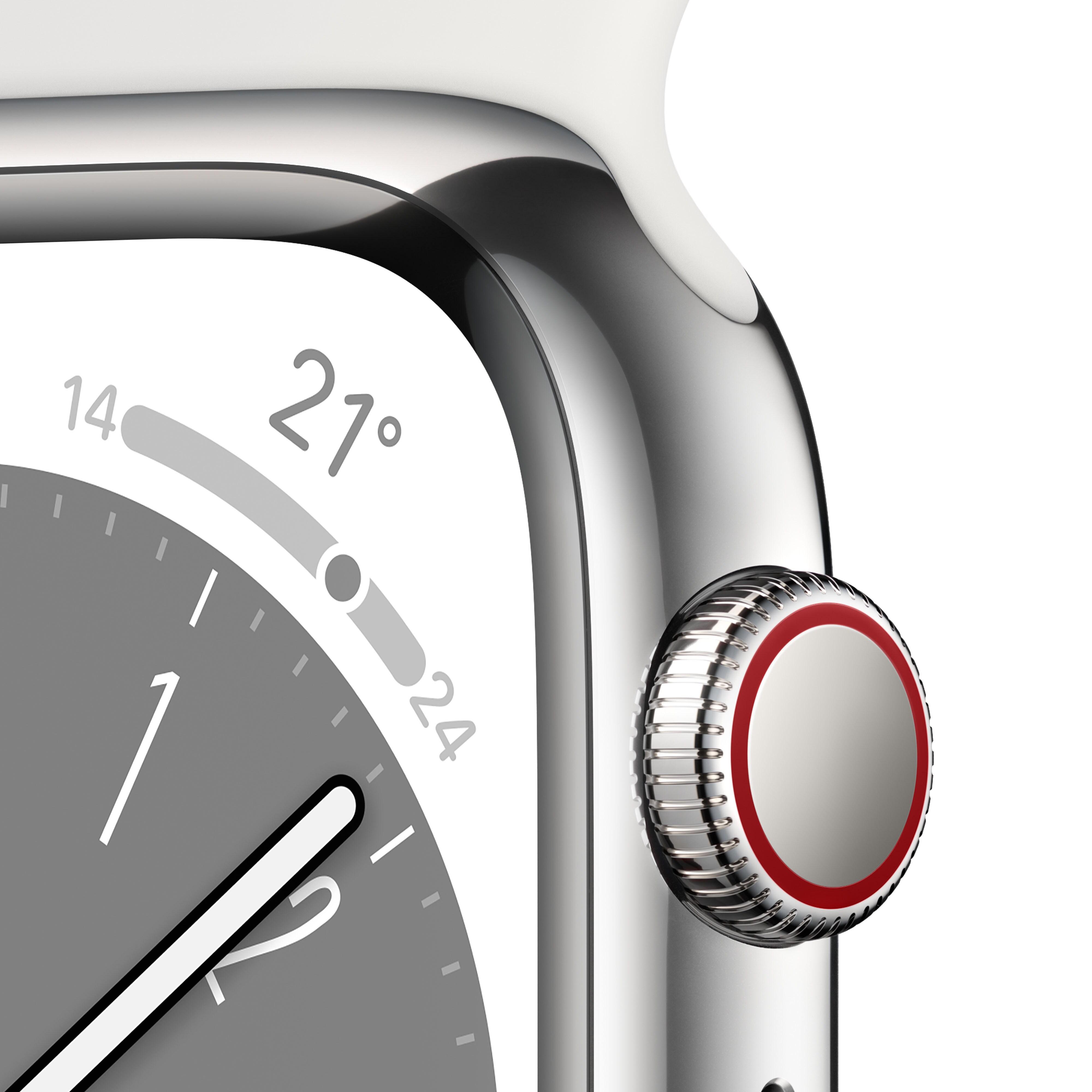 Apple Watch Series 8 LTE 45mm Edelstahl Silber Sportarmband Weiß