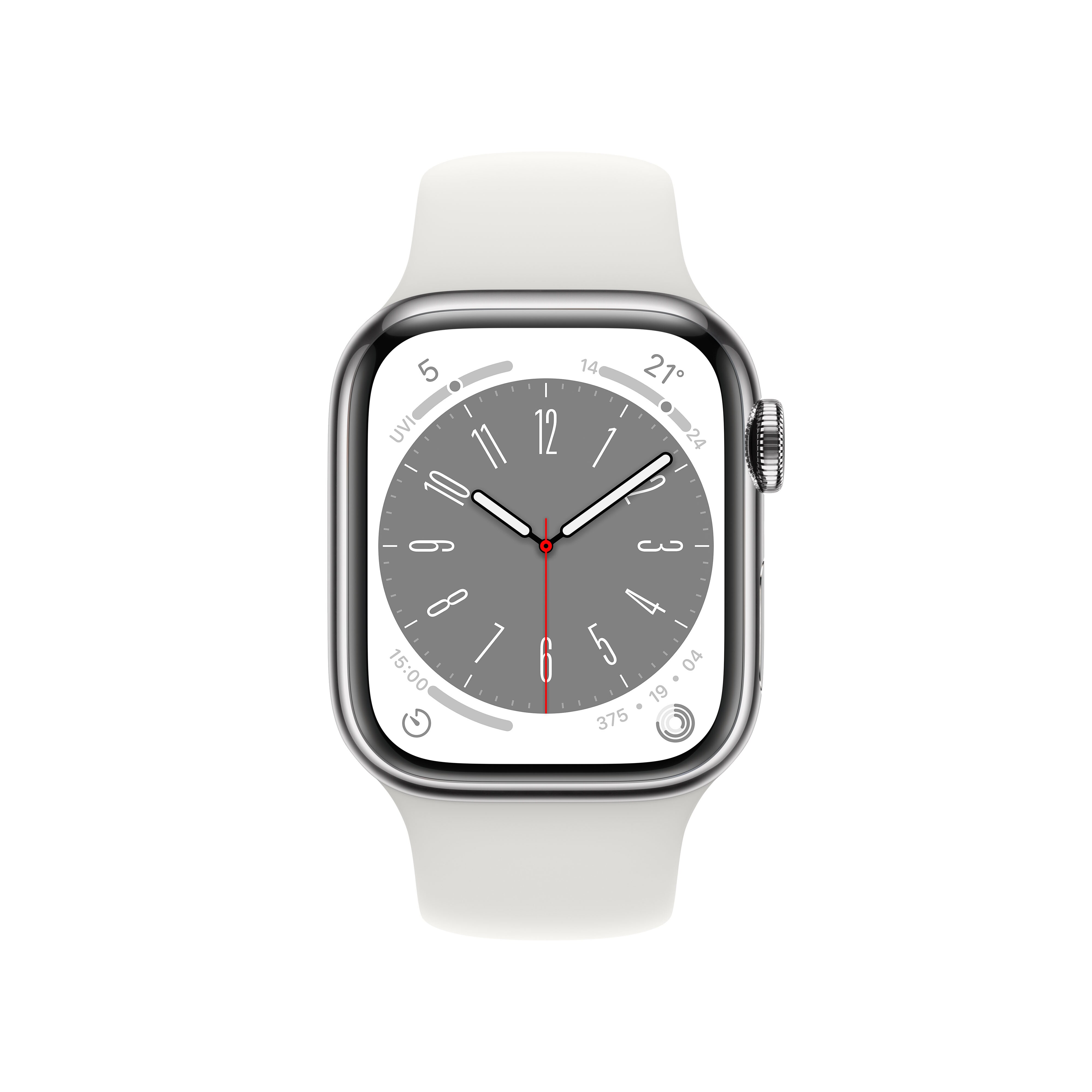 Apple Watch Series 8 LTE 41mm Edelstahl Silber Sportarmband Weiß