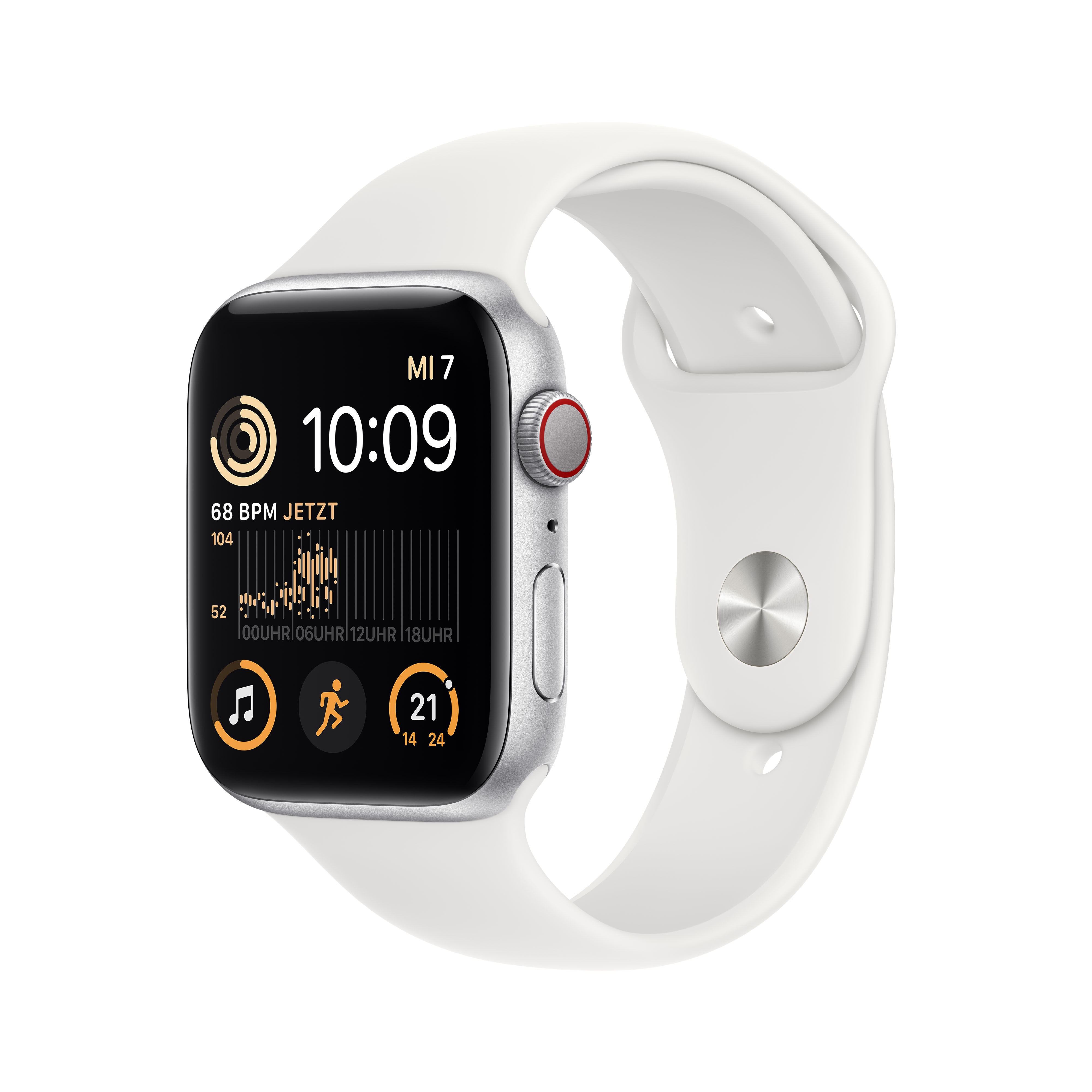 Apple Watch SE LTE 44mm Aluminiumgehäuse Silber Sportarmband Weiß