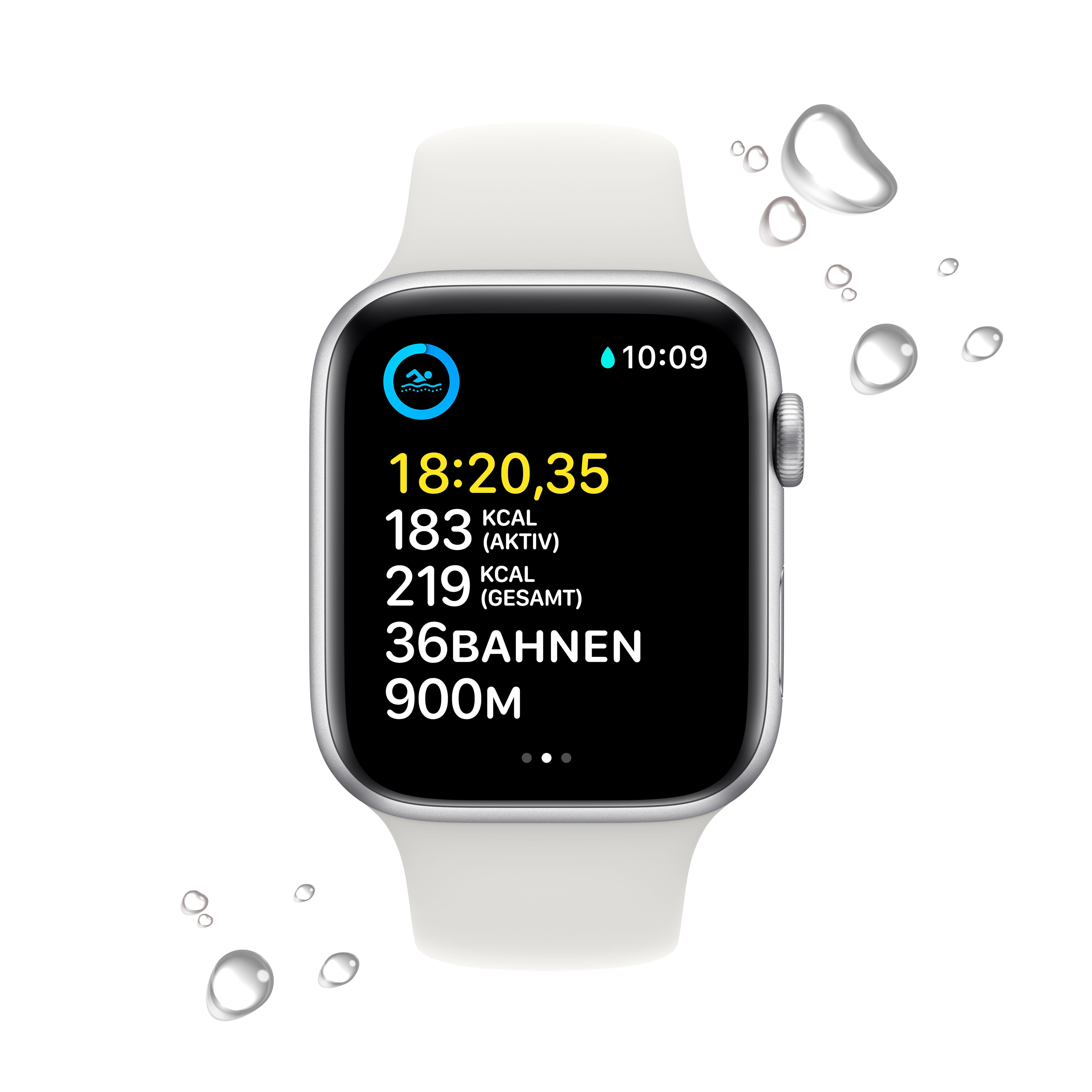 Apple Watch SE LTE 44mm Aluminiumgehäuse Silber Sportarmband Weiß