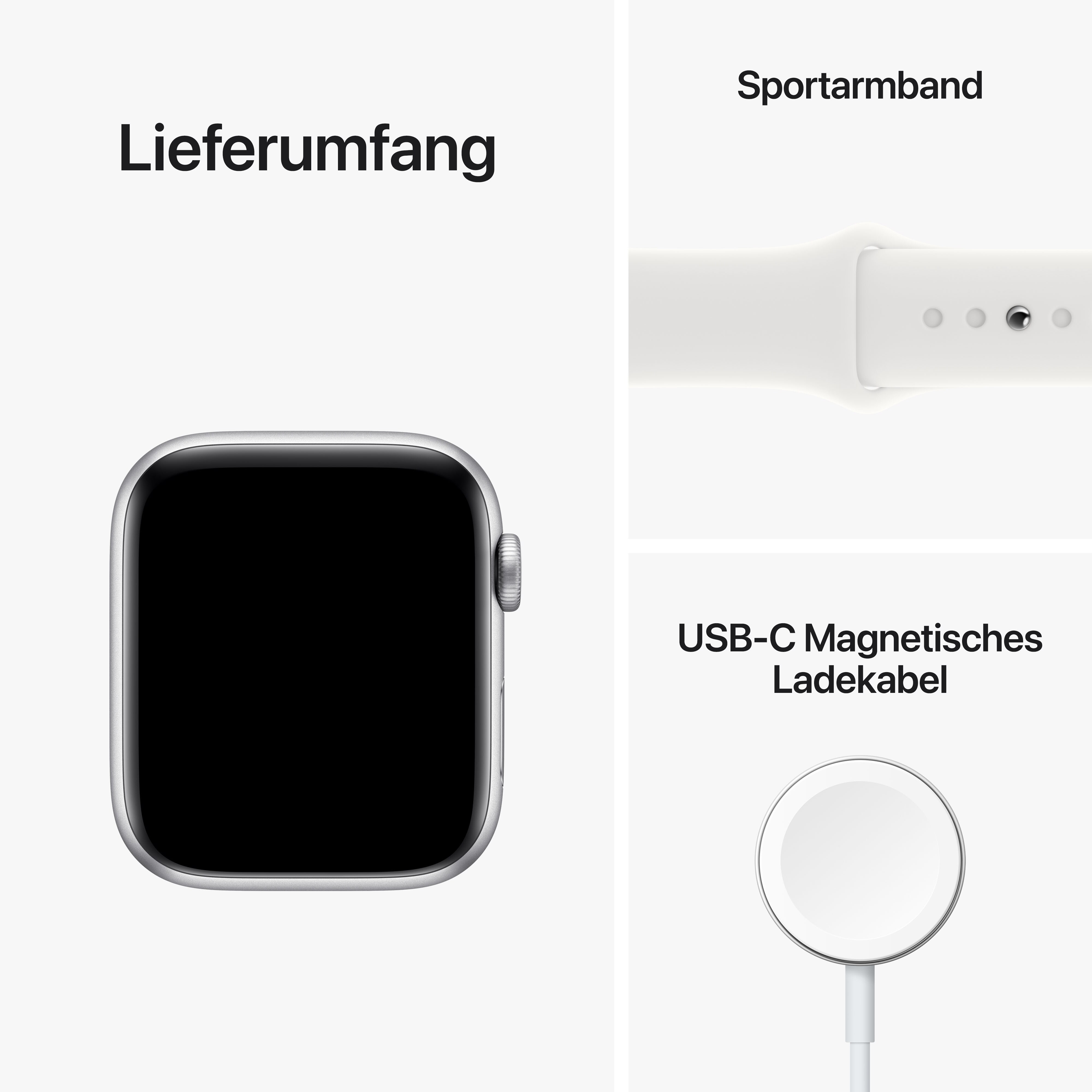 Apple Watch SE LTE 44mm Aluminiumgehäuse Silber Sportarmband Weiß