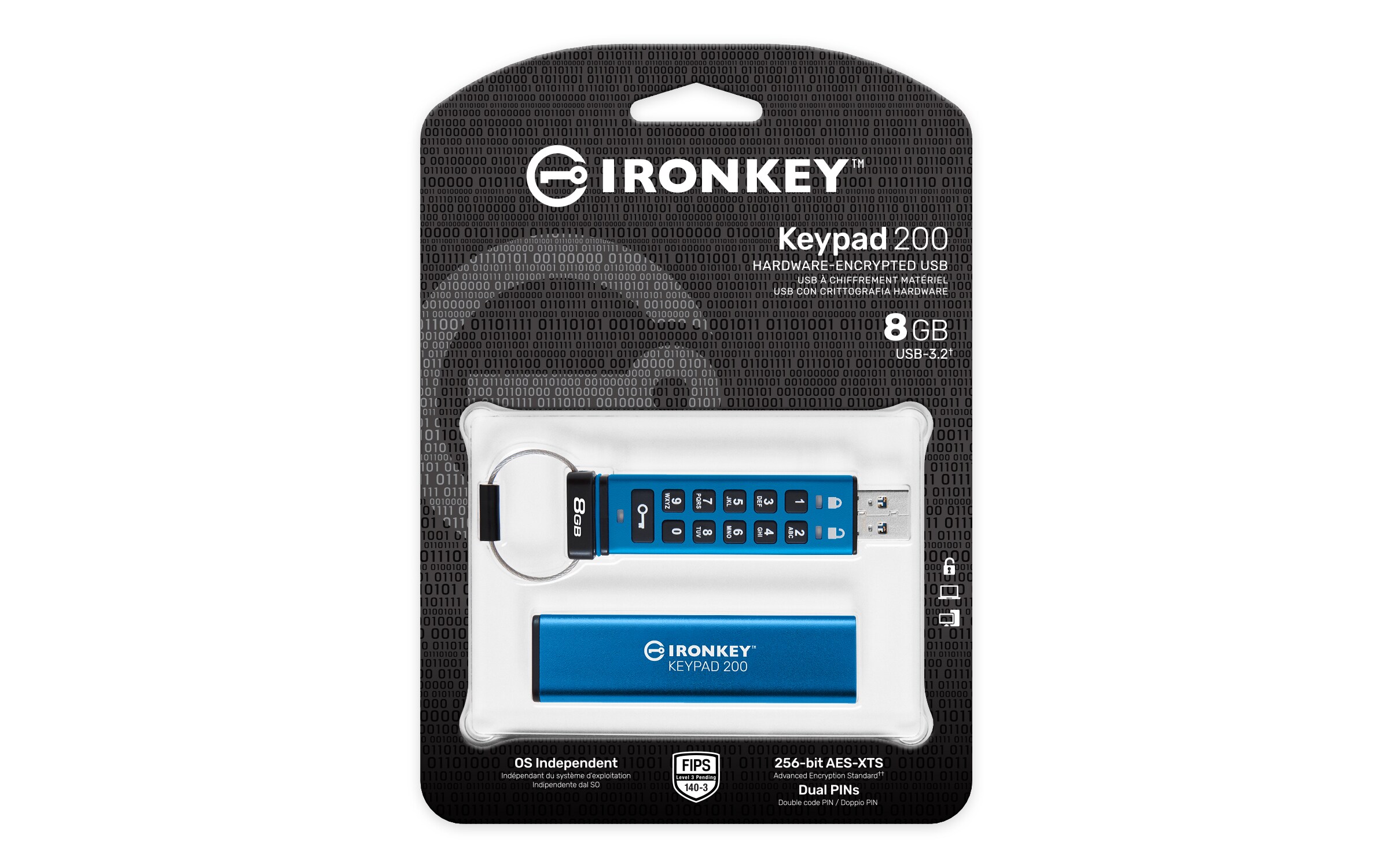 Kingston 8 GB IronKey Keypad 200 Verschlüsselter USB-Stick Metall USB 3.2 Gen1