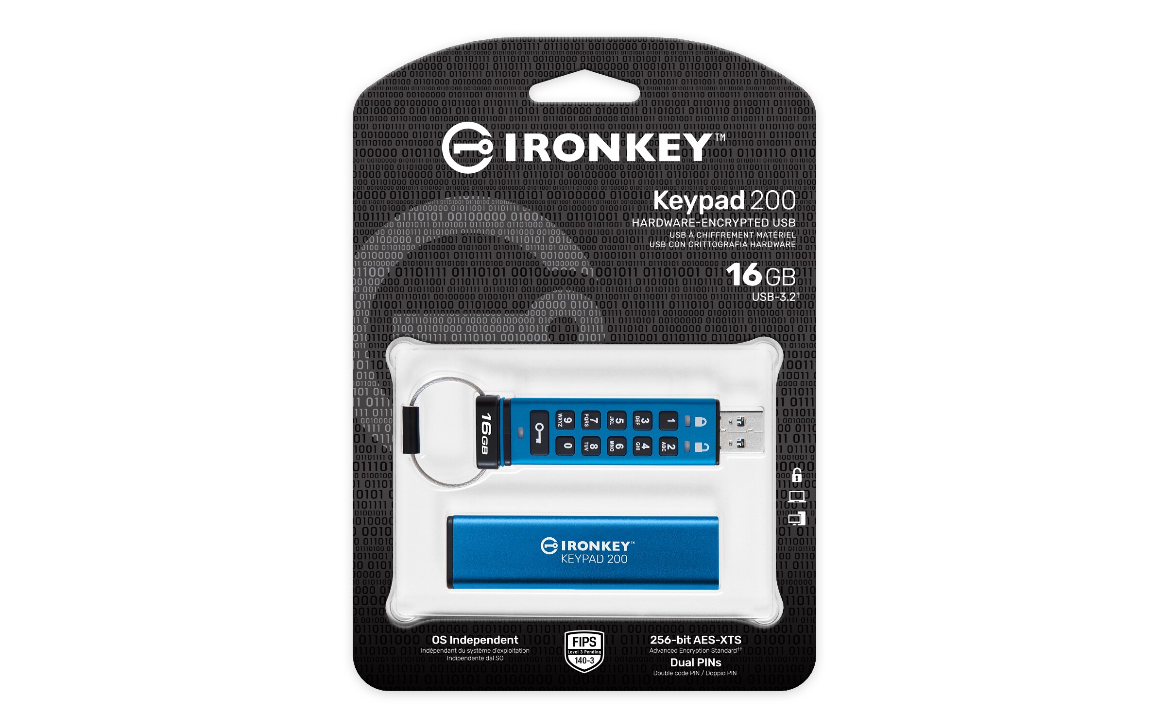 Kingston 16 GB IronKey Keypad 200 Verschlüsselter USB-Stick Metall USB 3.2 Gen1