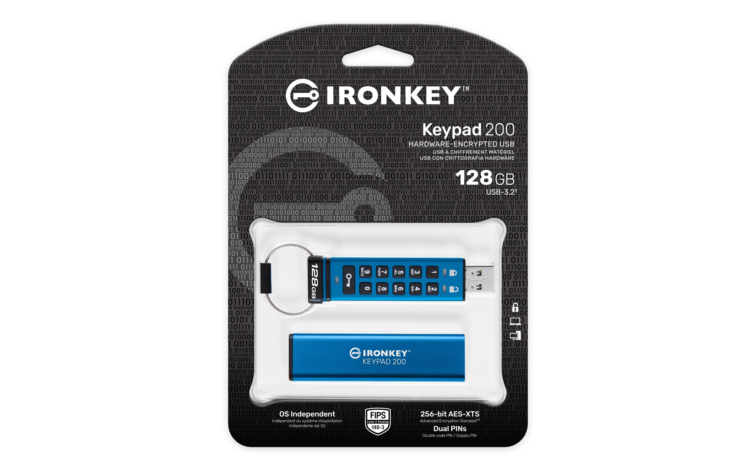 Kingston 128 GB IronKey Keypad 200 Verschlüsselter USB-Stick Metall USB 3.2 Gen1