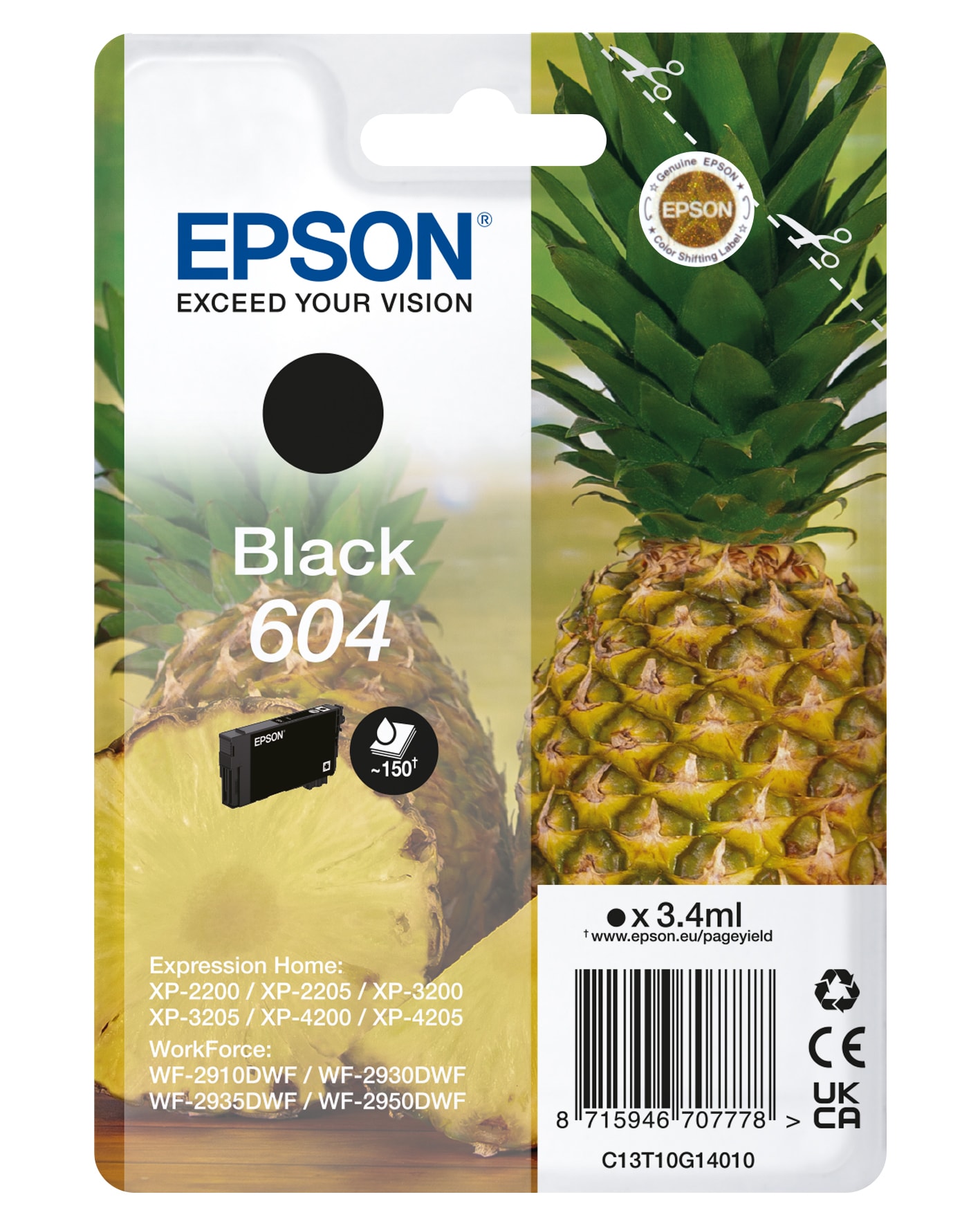 Epson 604 Original Druckerpatrone Schwarz C13T10G14010 Ananas Tinte